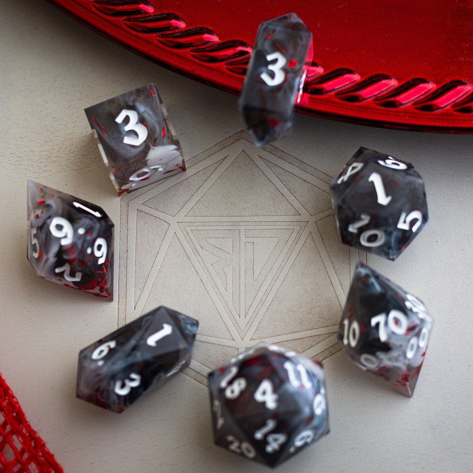Smoke And Blood Handmade Resin DND Dice Set Runic Dice