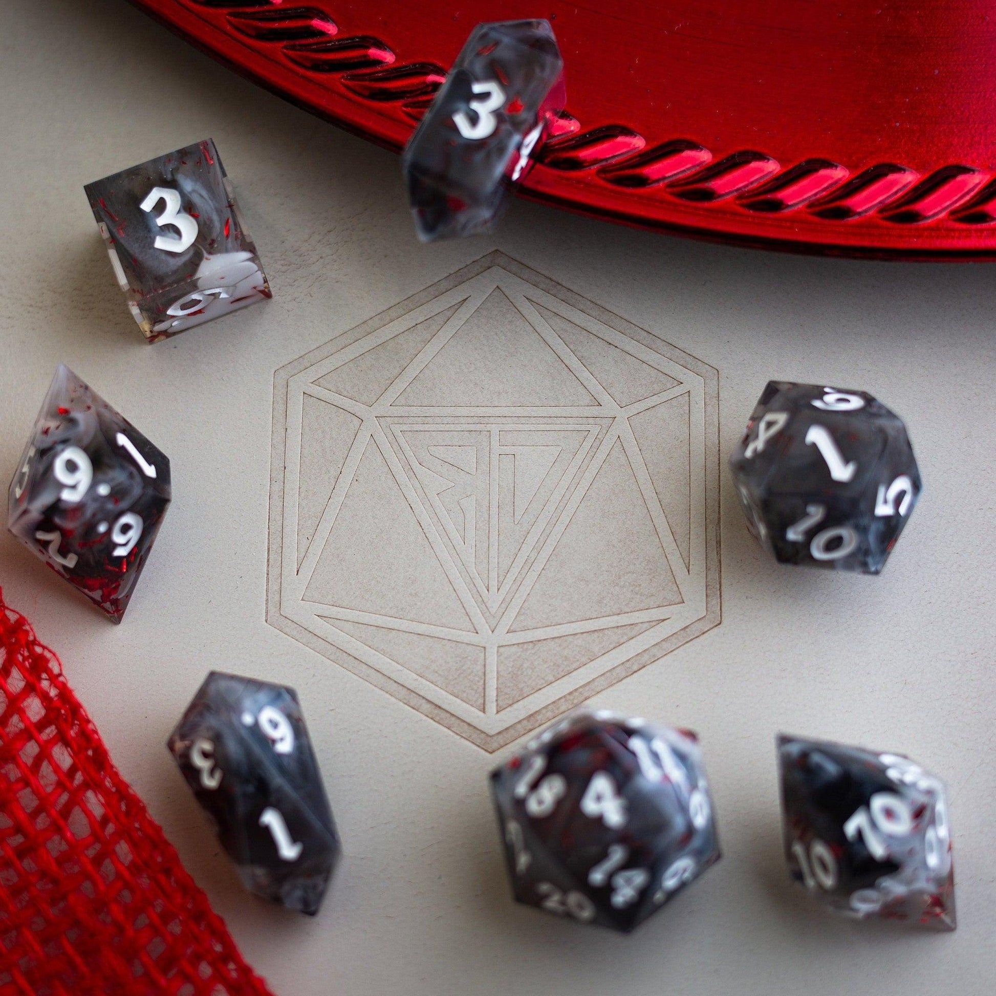 Smoke And Blood Handmade Resin DND Dice Set Runic Dice
