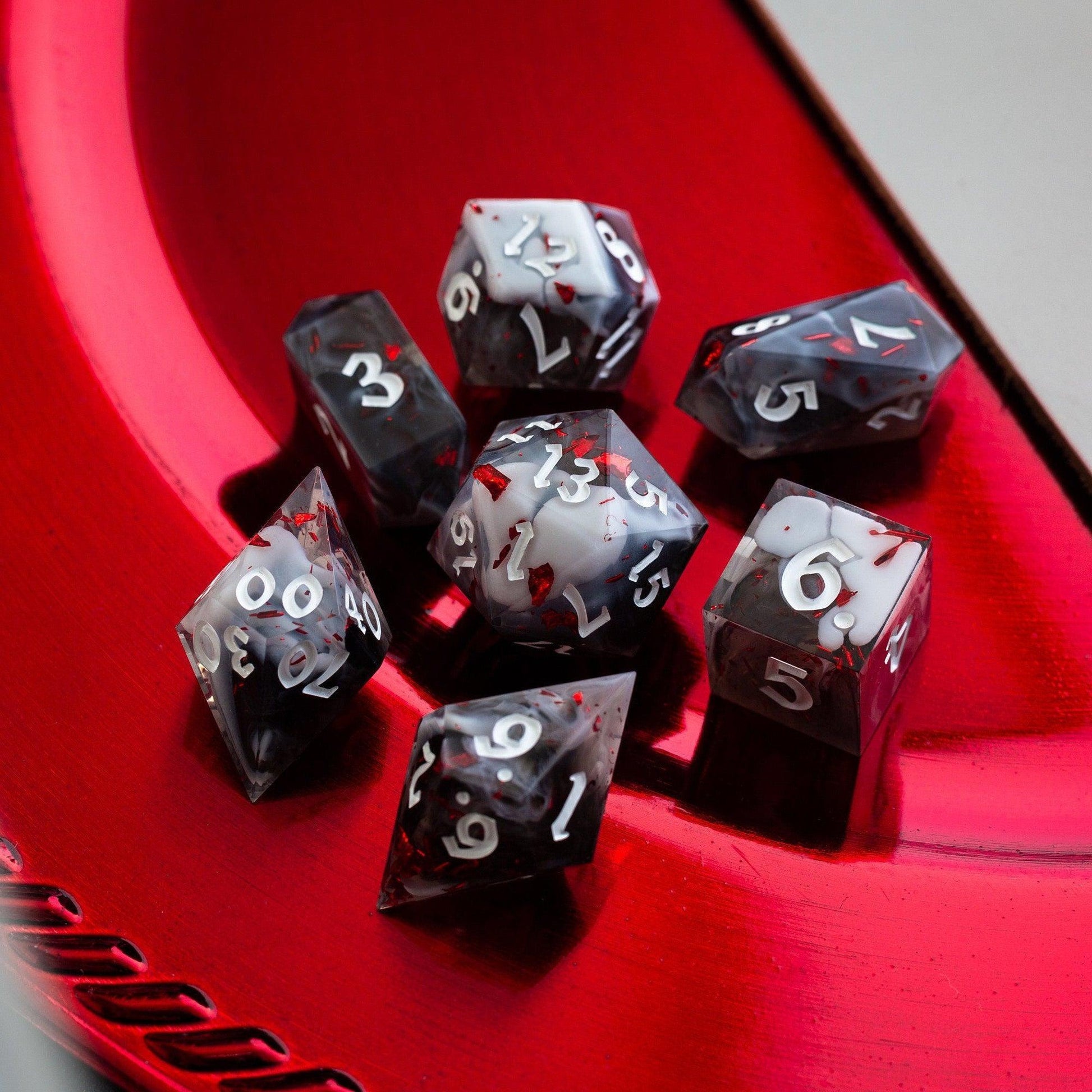 Smoke And Blood Handmade Resin DND Dice Set Runic Dice