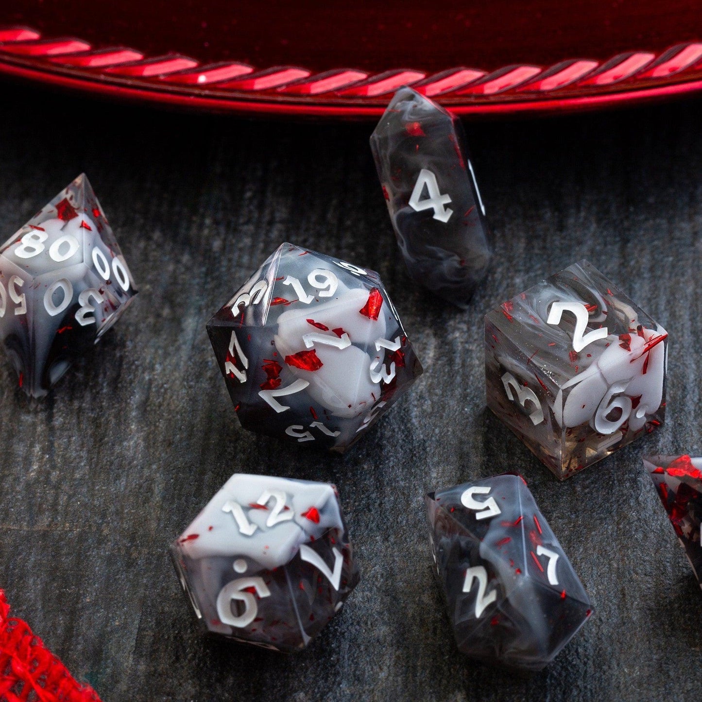 Smoke And Blood Handmade Resin DND Dice Set Runic Dice