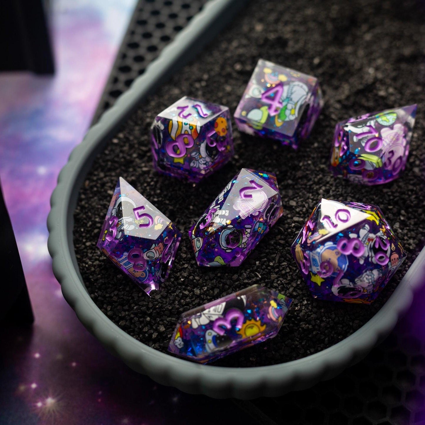 Space Bear Handmade Resin DND Dice Set Runic Dice