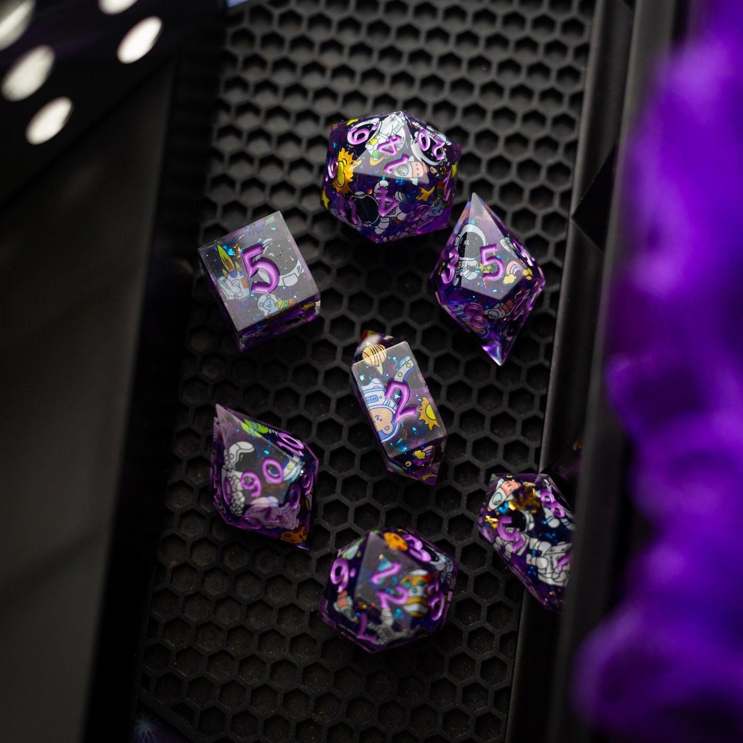 Space Bear Handmade Resin DND Dice Set Runic Dice