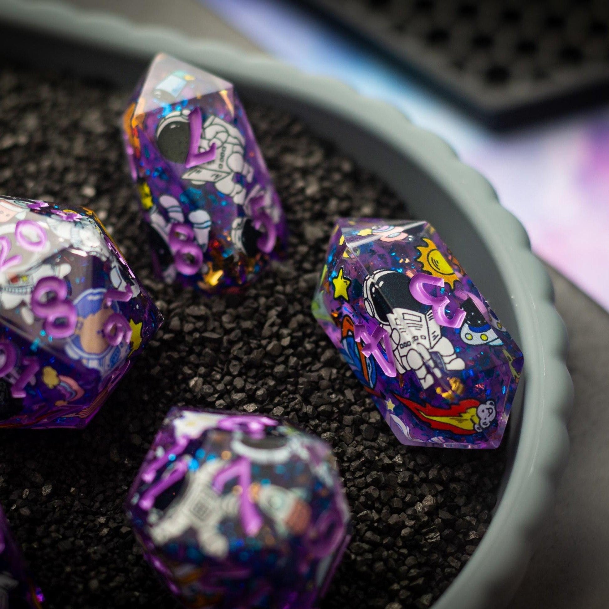 Space Bear Handmade Resin DND Dice Set Runic Dice