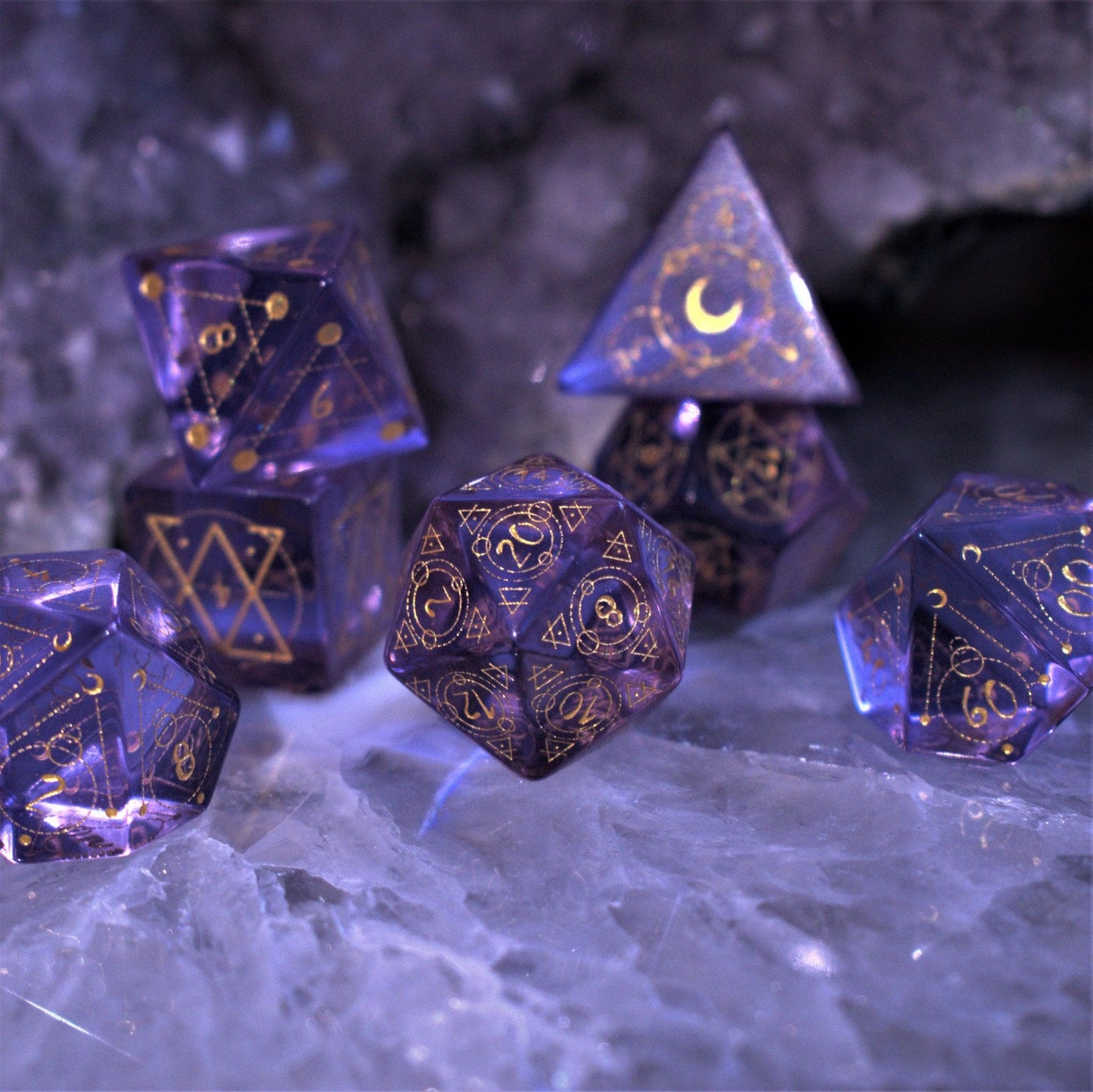 Spellcaster Purple Glass Dice Set Misty Mountain Gaming