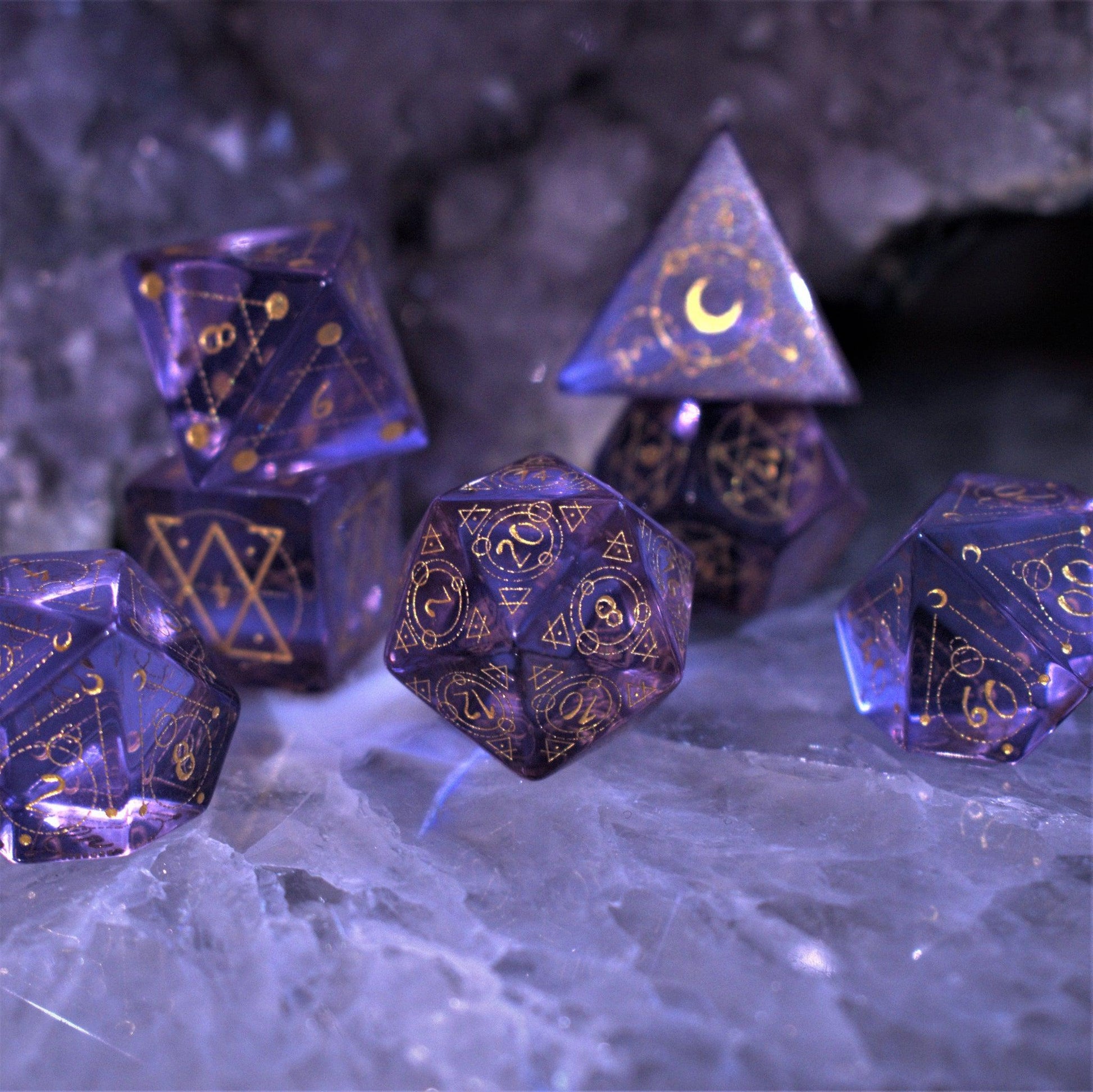 Spellcaster Purple Glass Dice Set Misty Mountain Gaming