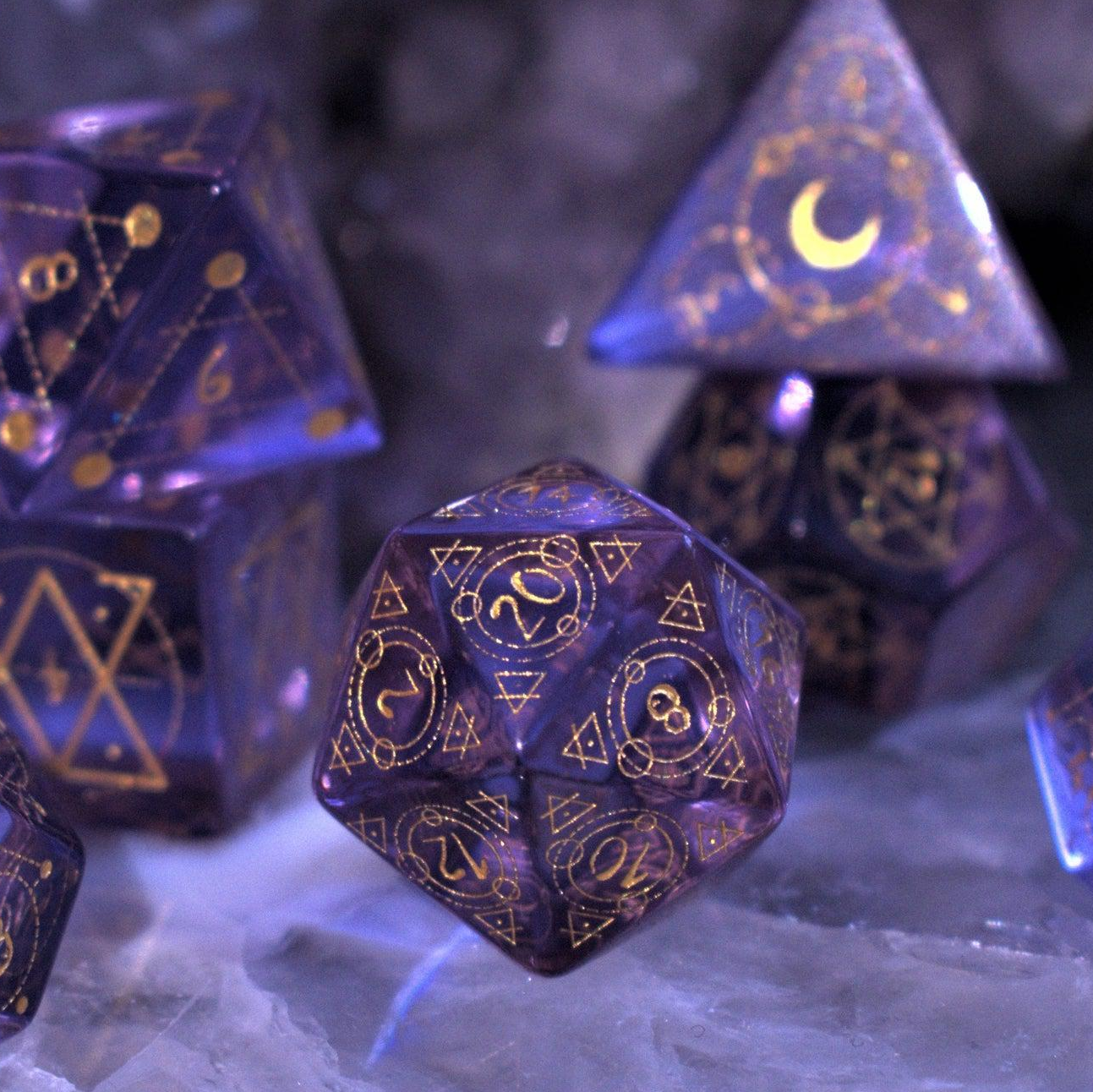 Spellcaster Purple Glass Dice Set Misty Mountain Gaming