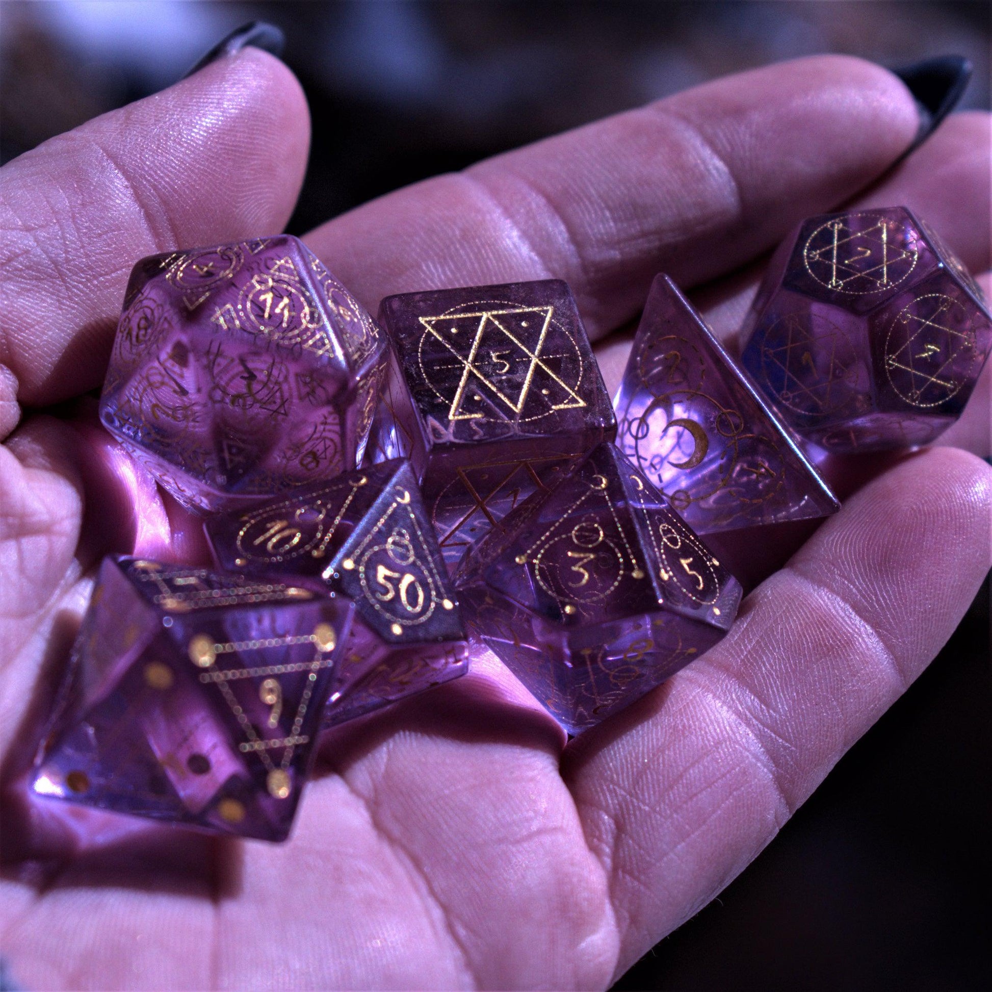Spellcaster Purple Glass Dice Set Misty Mountain Gaming