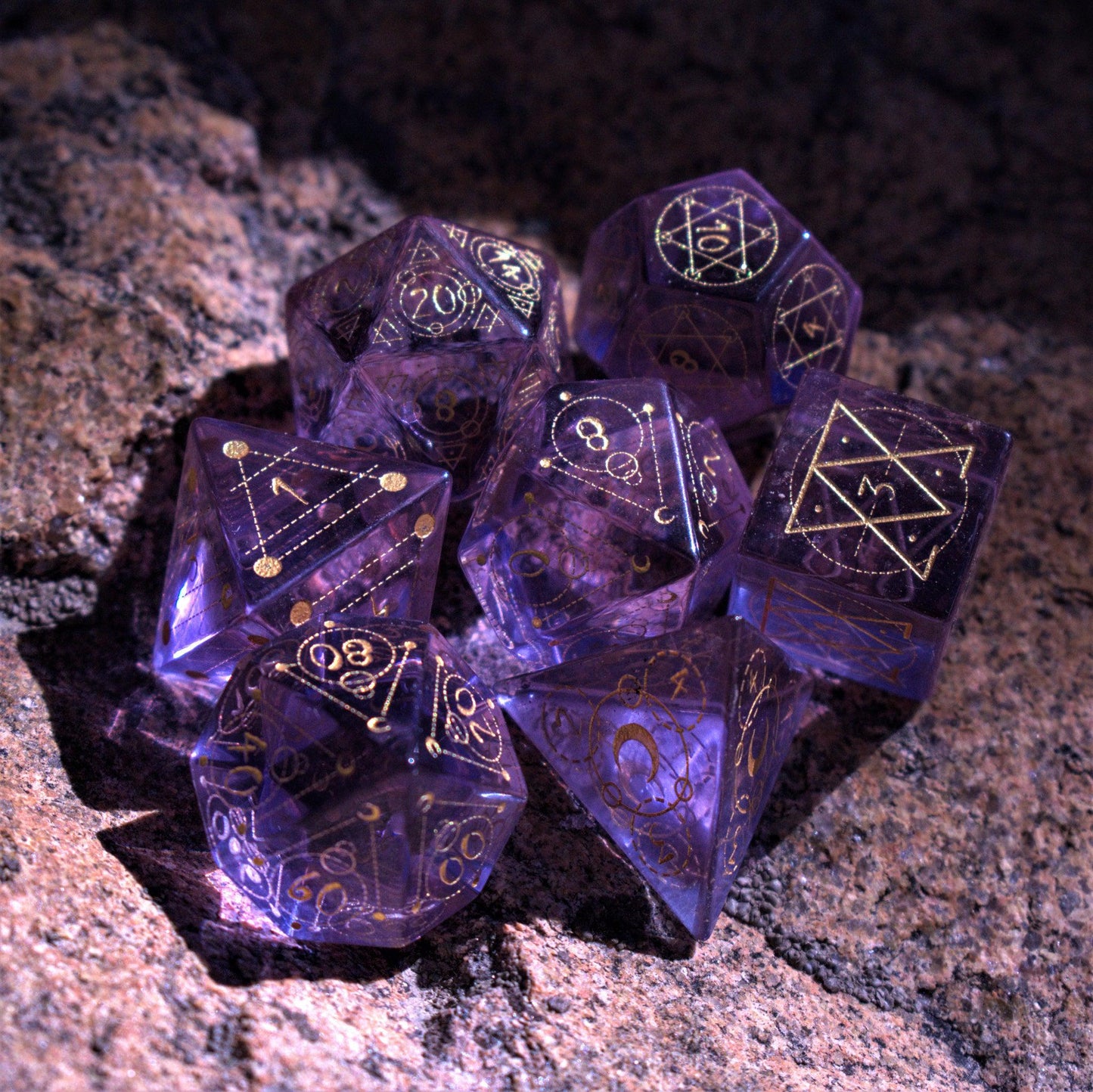 Spellcaster Purple Glass Dice Set Misty Mountain Gaming