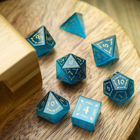 Vine Spike Gemstone Blue Cats Eye Stone DND Dice Set Runic Dice