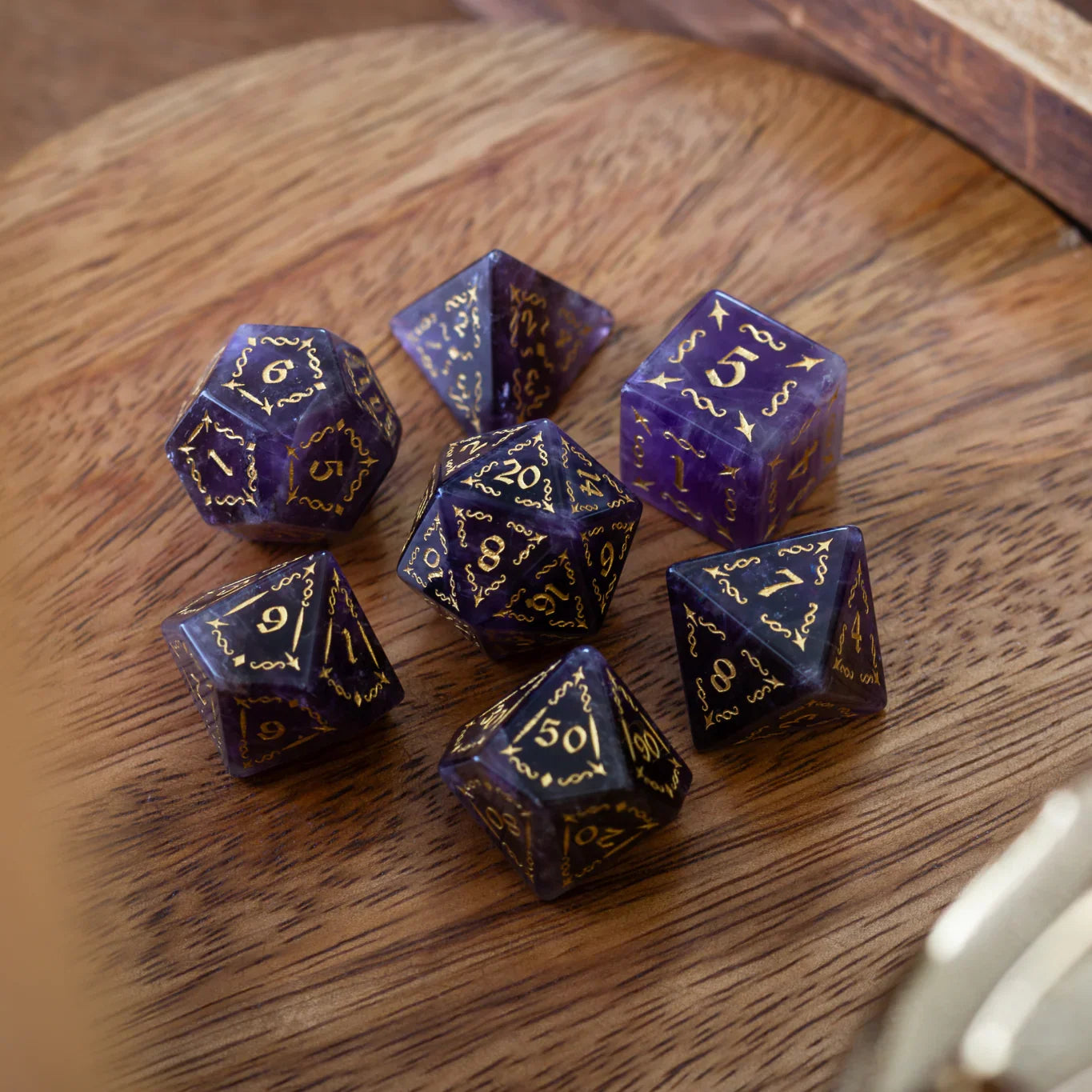 Vine Spike Gemstone Purple Amethyst DND Dice Set Runic Dice