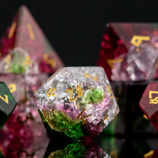 Watermelon Shattered Glass Dice Set Misty Mountain Gaming