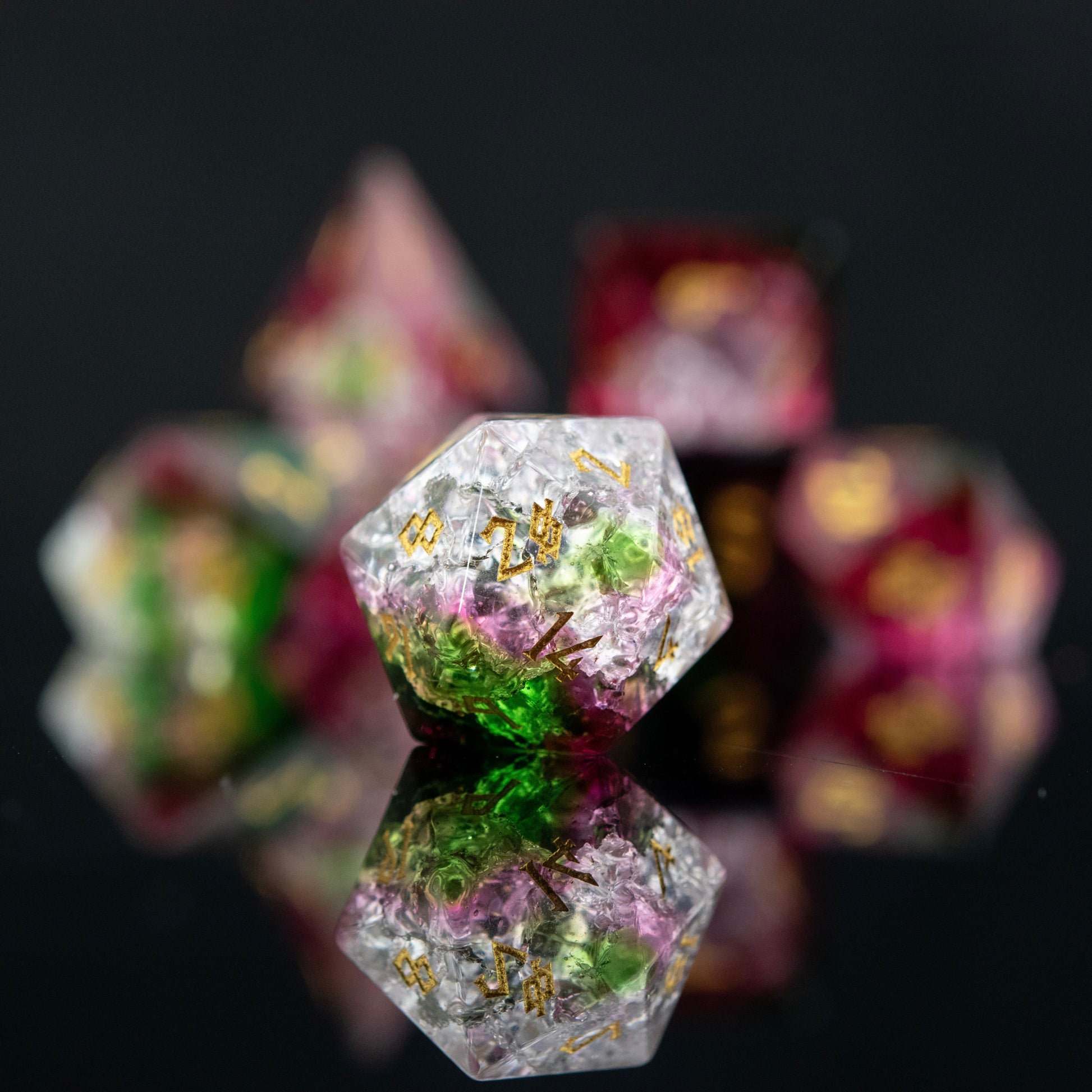 Watermelon Shattered Glass Dice Set Misty Mountain Gaming