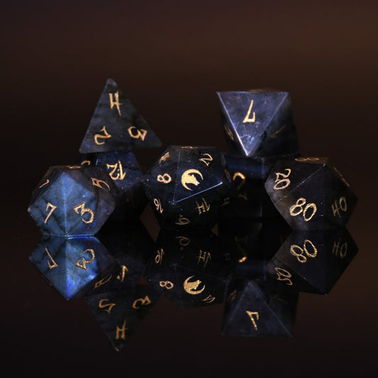 Werewolf Labradorite "Moonstone" Stone Dice Set Misty Mountain Gaming