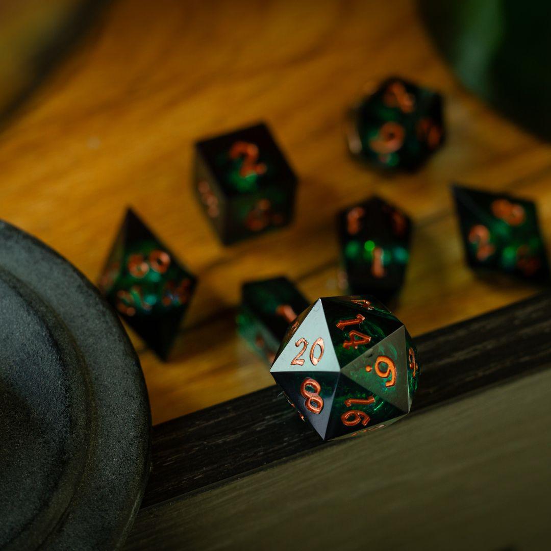 Witchwood Heart Liquid Core DND Dice Set Runic Dice