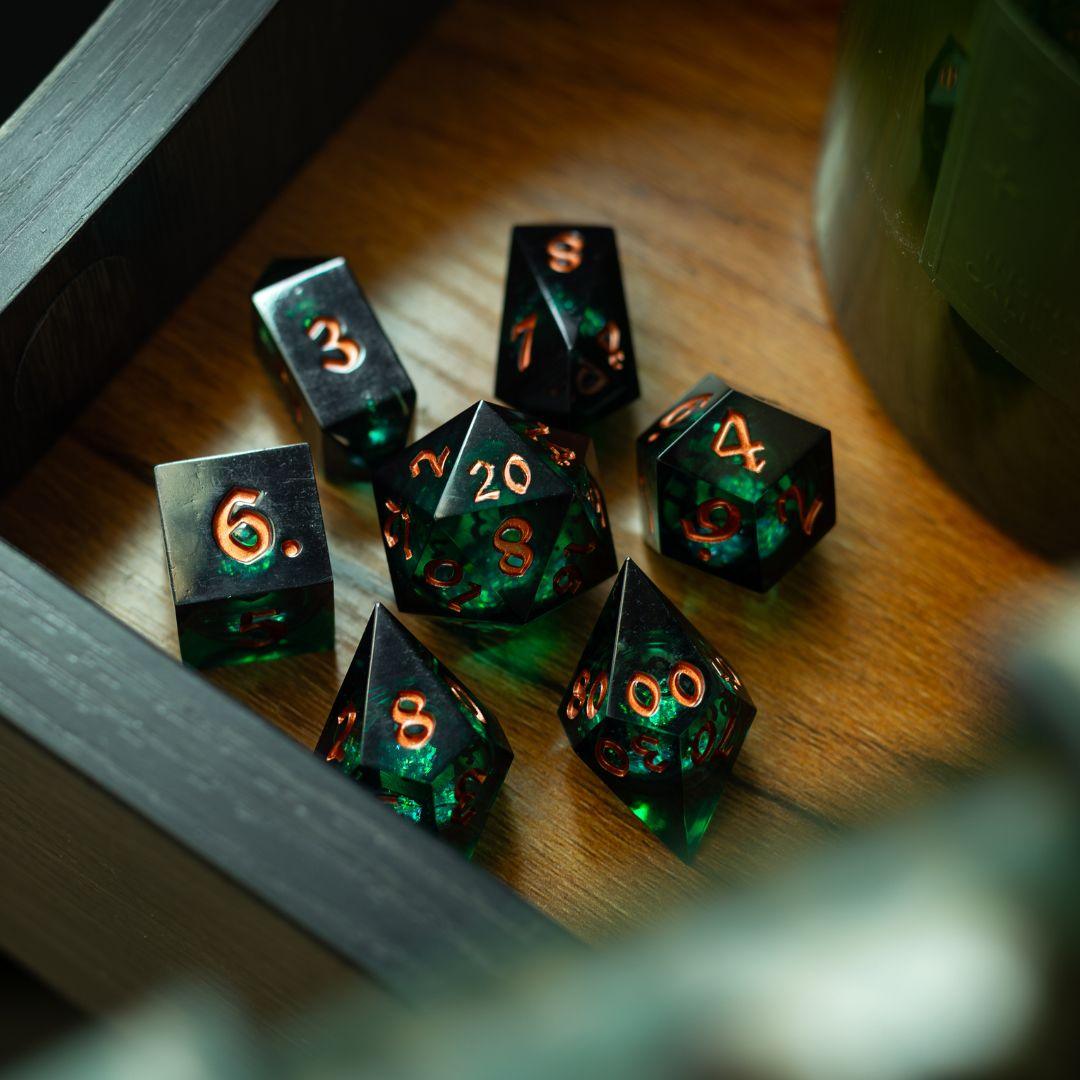 Witchwood Heart Liquid Core DND Dice Set Runic Dice