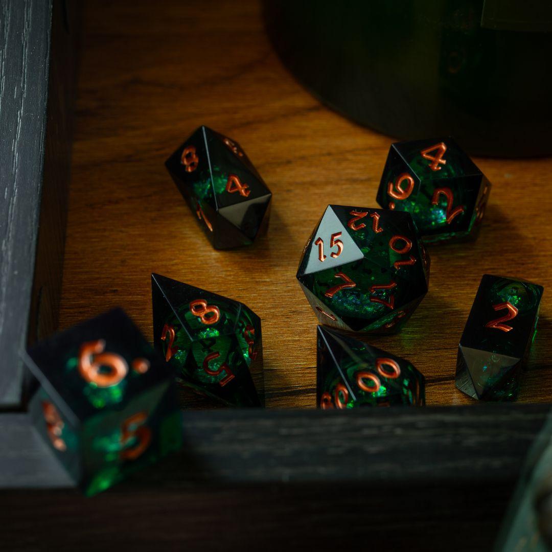 Witchwood Heart Liquid Core DND Dice Set Runic Dice