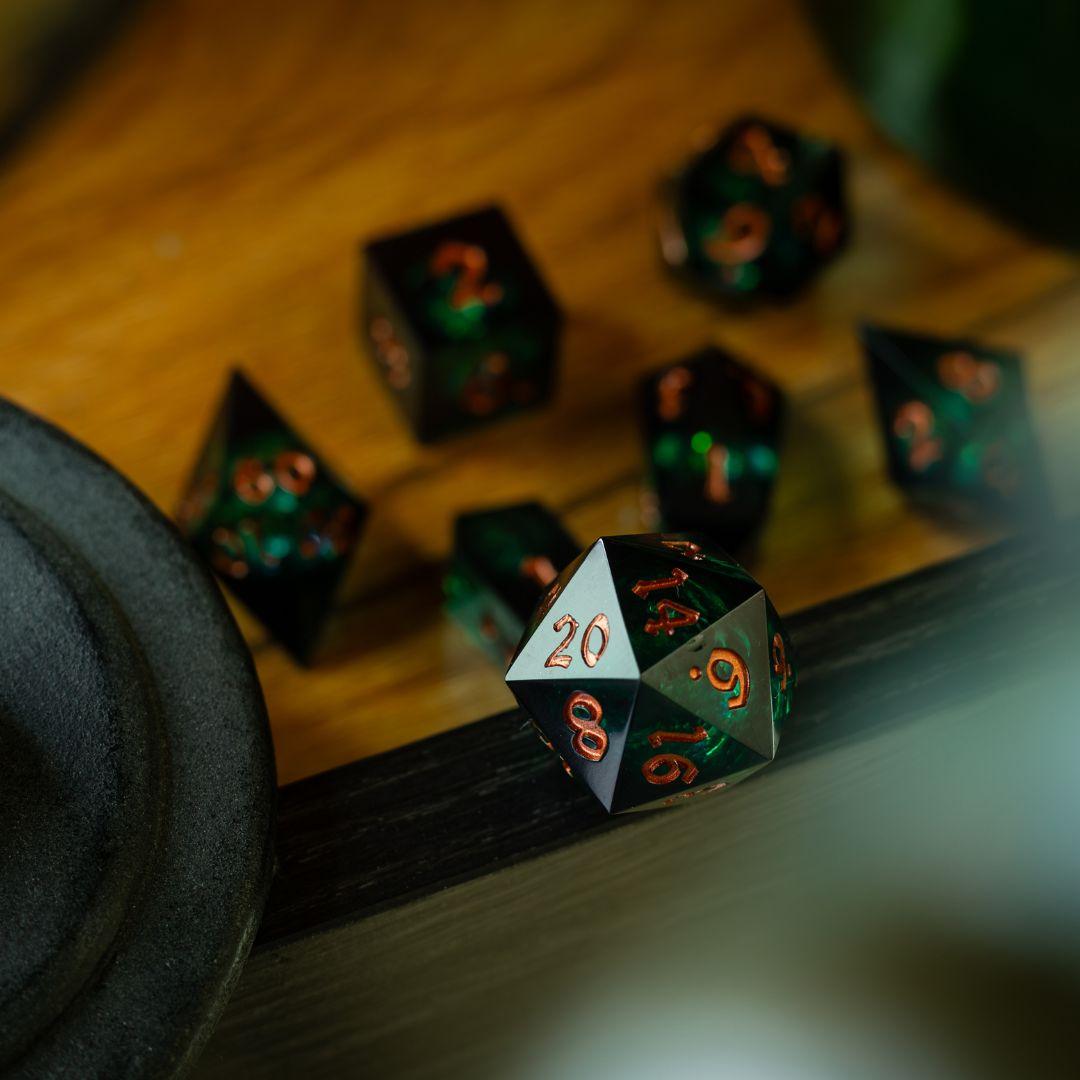 Witchwood Heart Liquid Core DND Dice Set Runic Dice