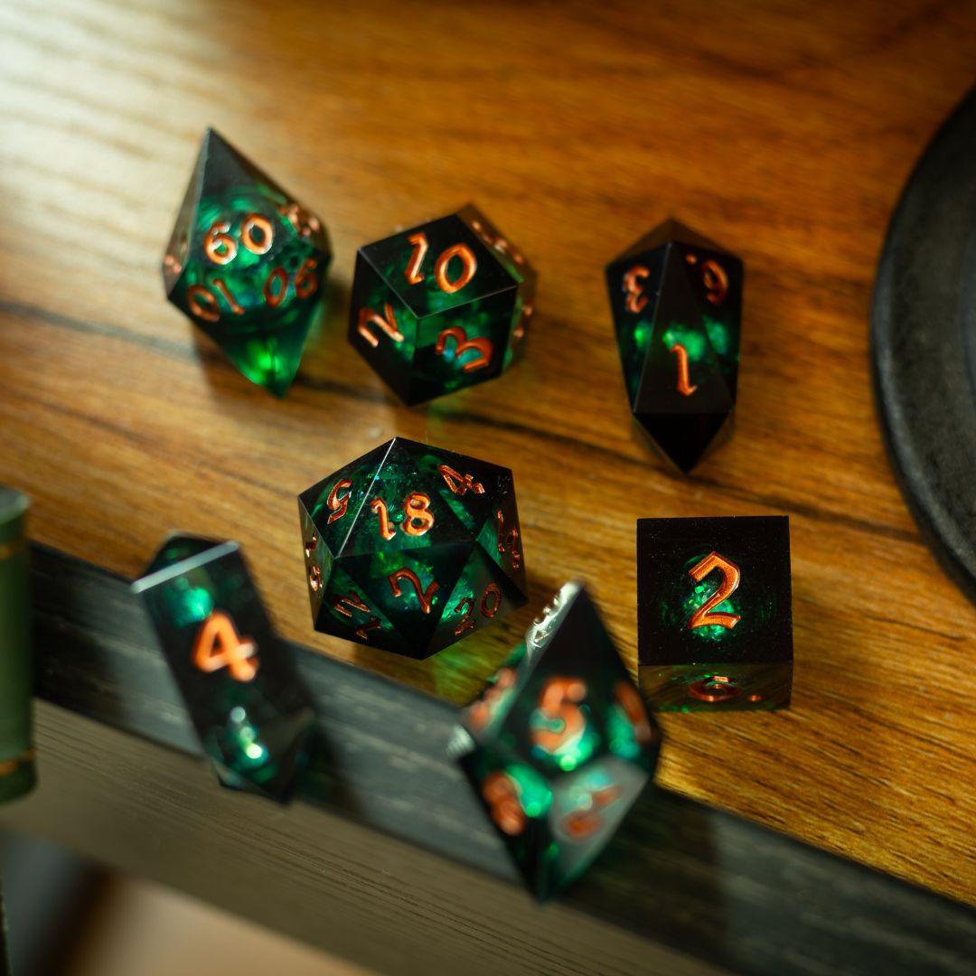 Witchwood Heart Liquid Core DND Dice Set Runic Dice