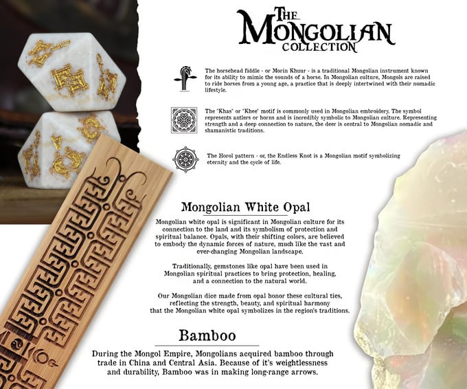 Mongolian White Opal Stone Dice Set - Dice Around the World Collection Misty Mountain Gaming