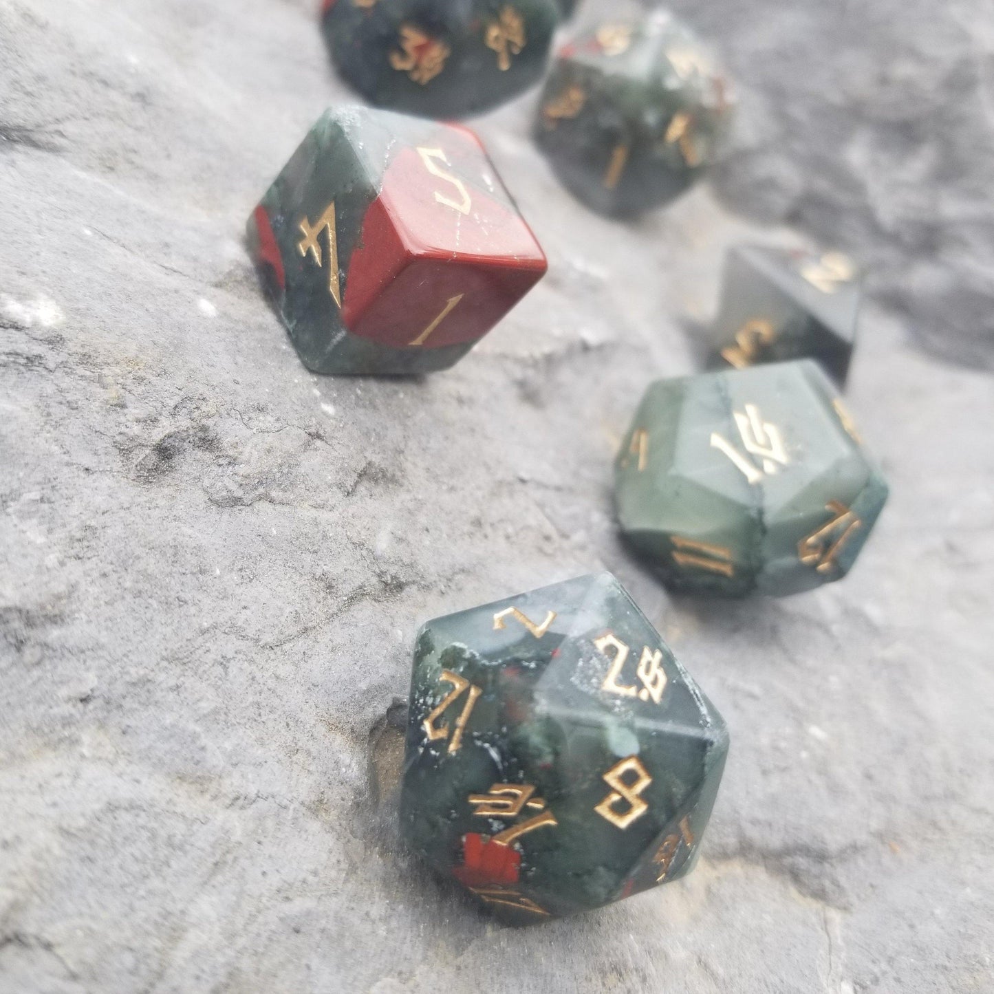 African Bloodstone Stone Dice Set Misty Mountain Gaming