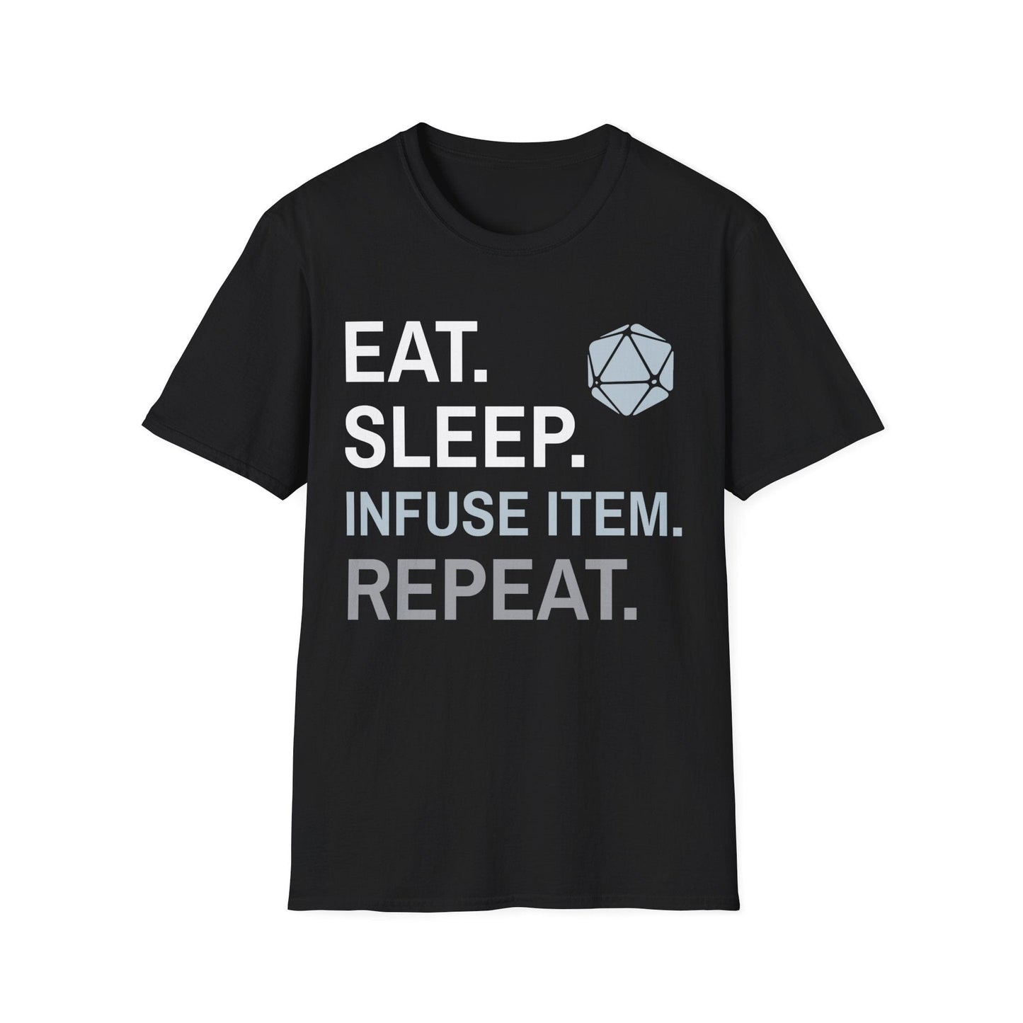 Artificer T-Shirt – 'Eat, Sleep, Infuse Item, Repeat' Sunburst RPG