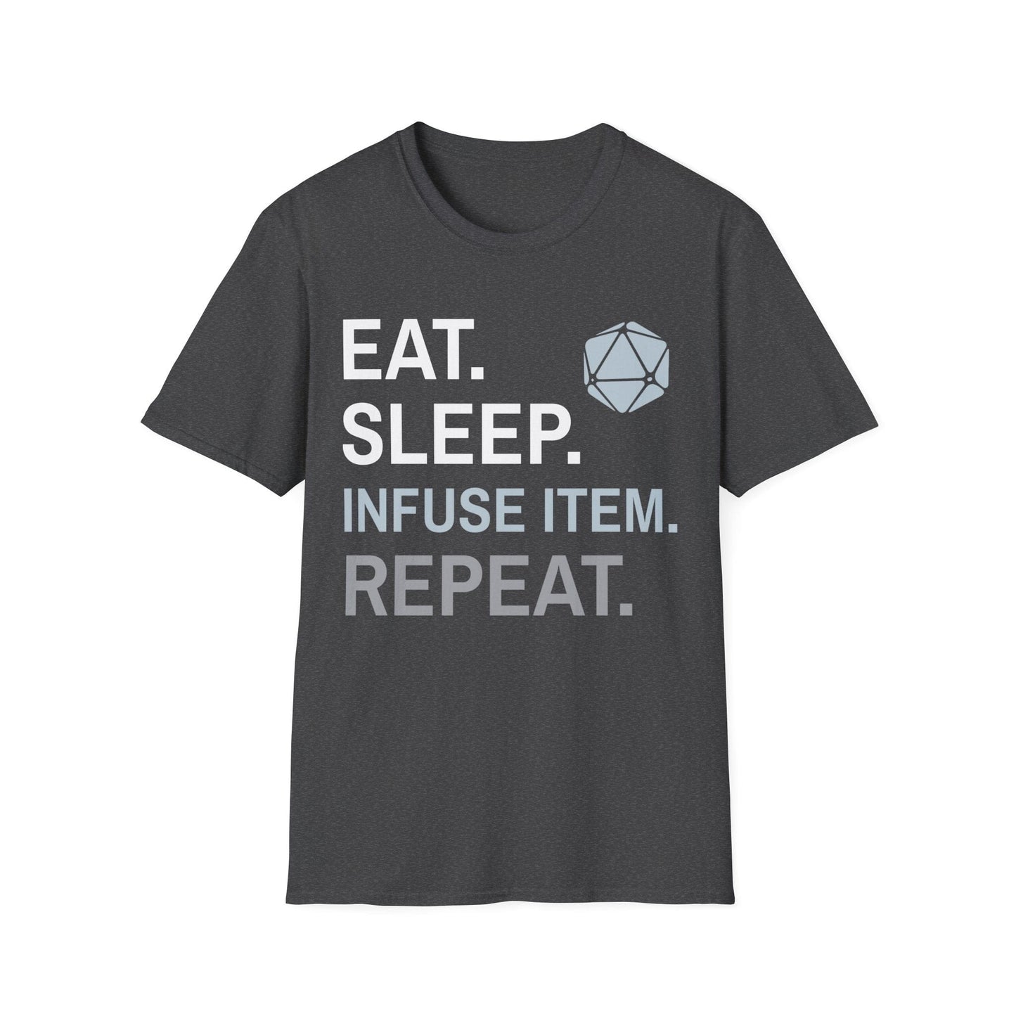 Artificer T-Shirt – 'Eat, Sleep, Infuse Item, Repeat' Sunburst RPG