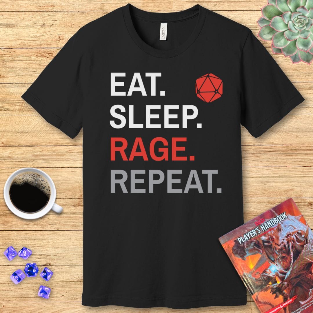 Barbarian T-Shirt – Eat Sleep Rage Repeat Sunburst RPG