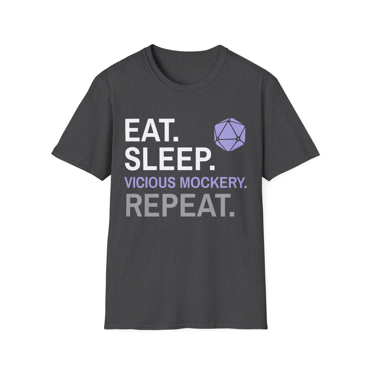 Bard T-Shirt – 'Eat, Sleep, Vicious Mockery, Repeat' Sunburst RPG