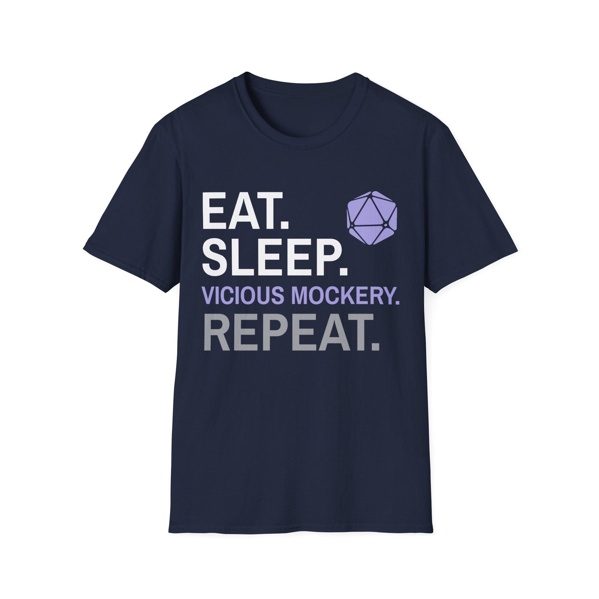 Bard T-Shirt – 'Eat, Sleep, Vicious Mockery, Repeat' Sunburst RPG