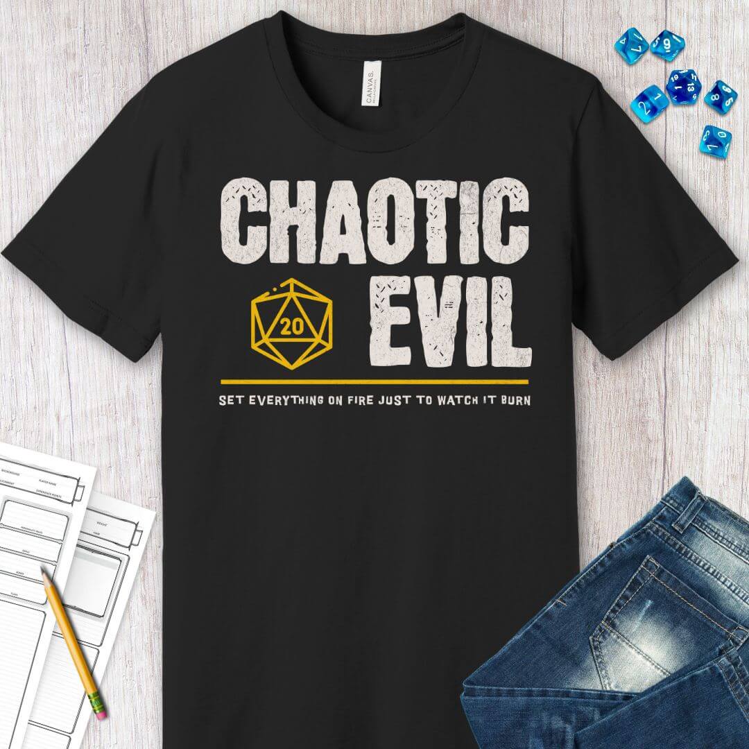 Chaotic Evil Shirt - DnD Alignment T-shirt Sunburst RPG
