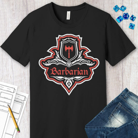 D&D Barbarian Class Fancy Emblem T-Shirt Sunburst RPG