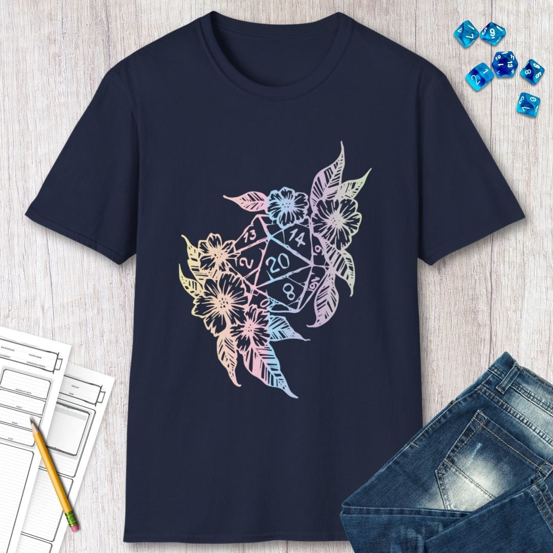 D&D D20 Dice Flower T-Shirt Sunburst RPG