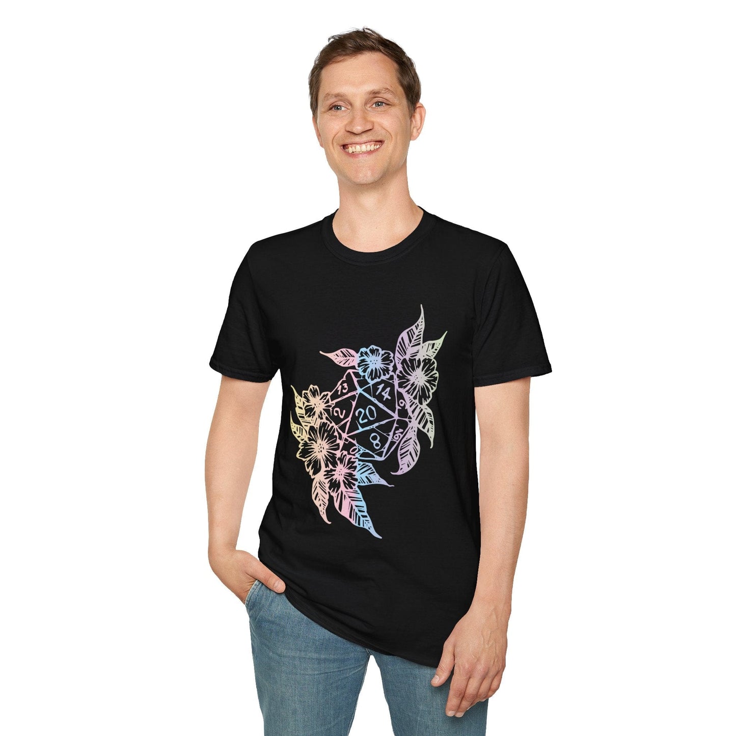 D&D D20 Dice Flower T-Shirt Sunburst RPG