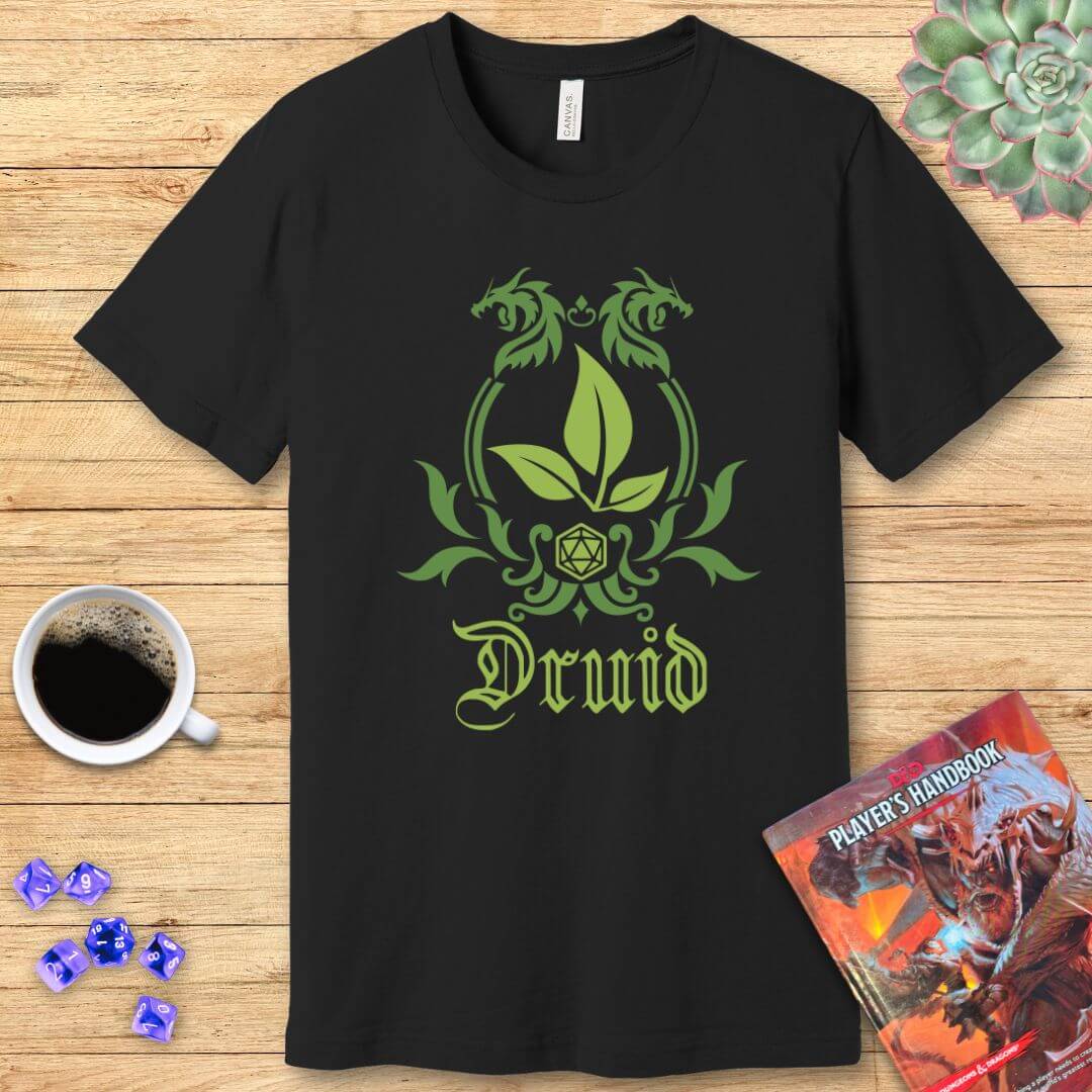 D&D Druid Class Emblem T-Shirt Sunburst RPG