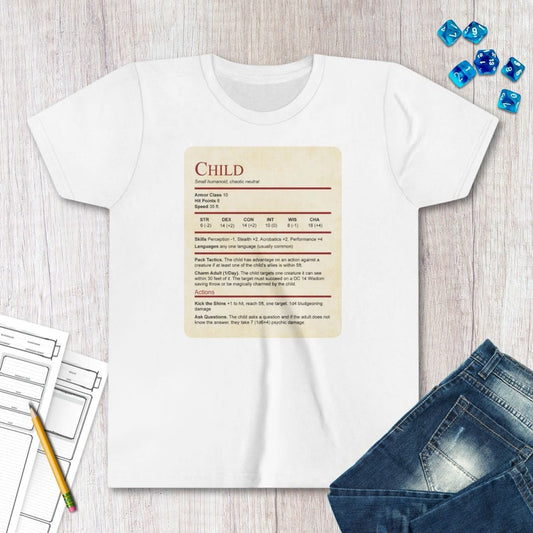 D&D Kids Shirt Child Stat Block Sunburst RPG