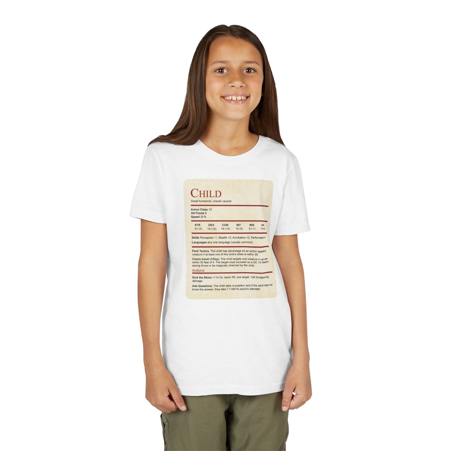 D&D Kids Shirt Child Stat Block Sunburst RPG
