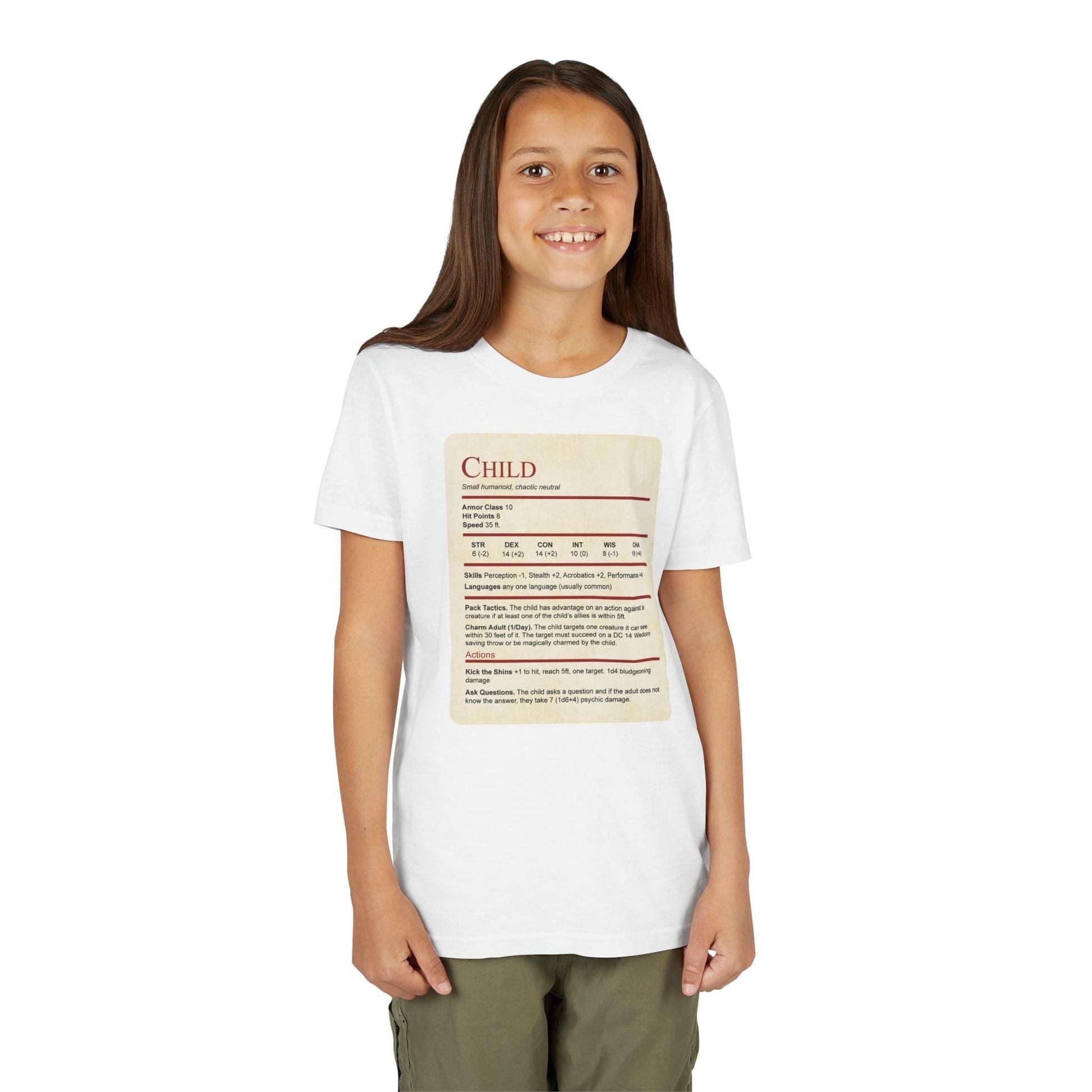 D&D Kids Shirt Child Stat Block Sunburst RPG