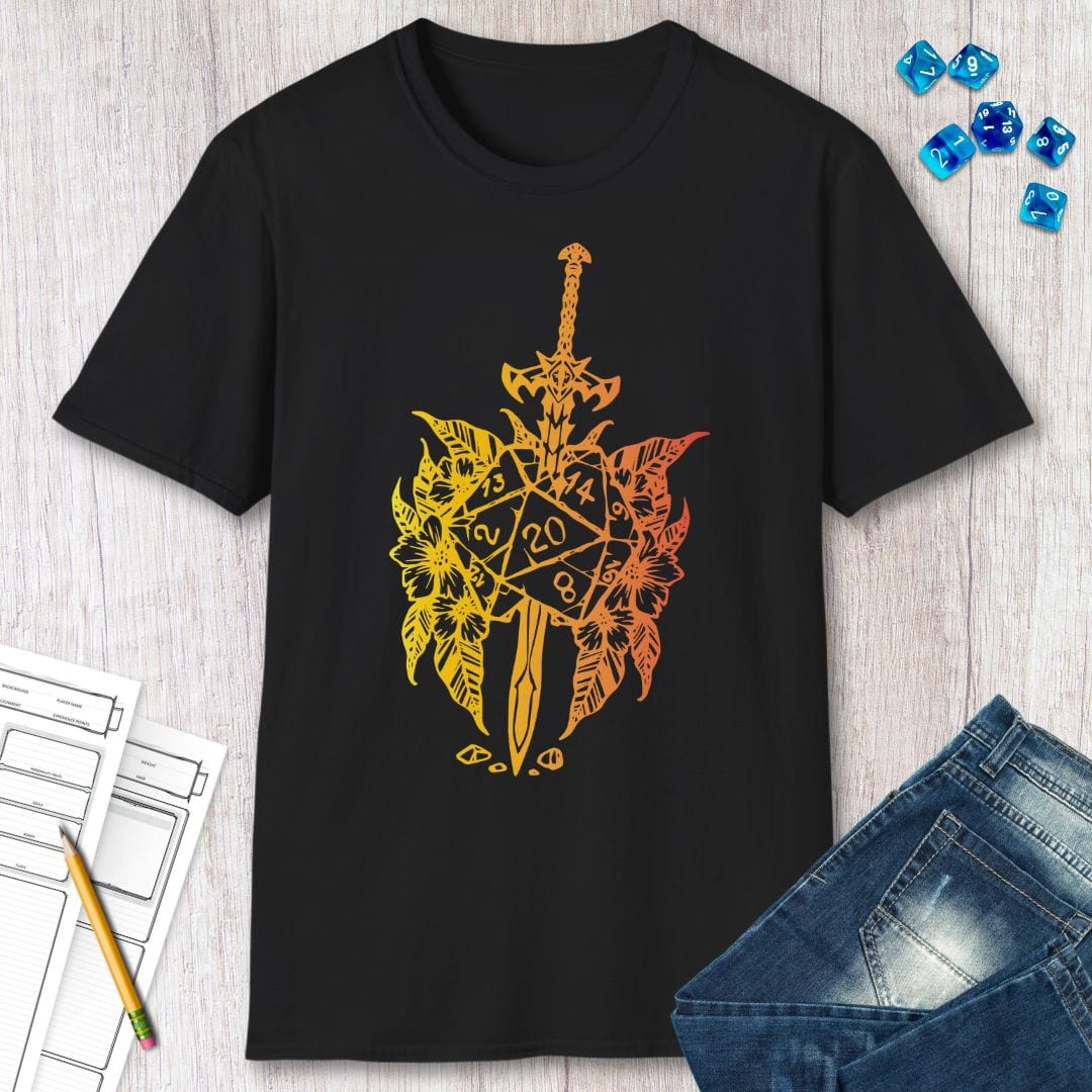 D&D Sword D20 T-shirt Sunburst RPG
