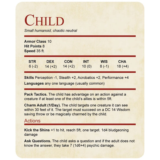 D&D Toddler Shirt Child Stat Block Sunburst RPG