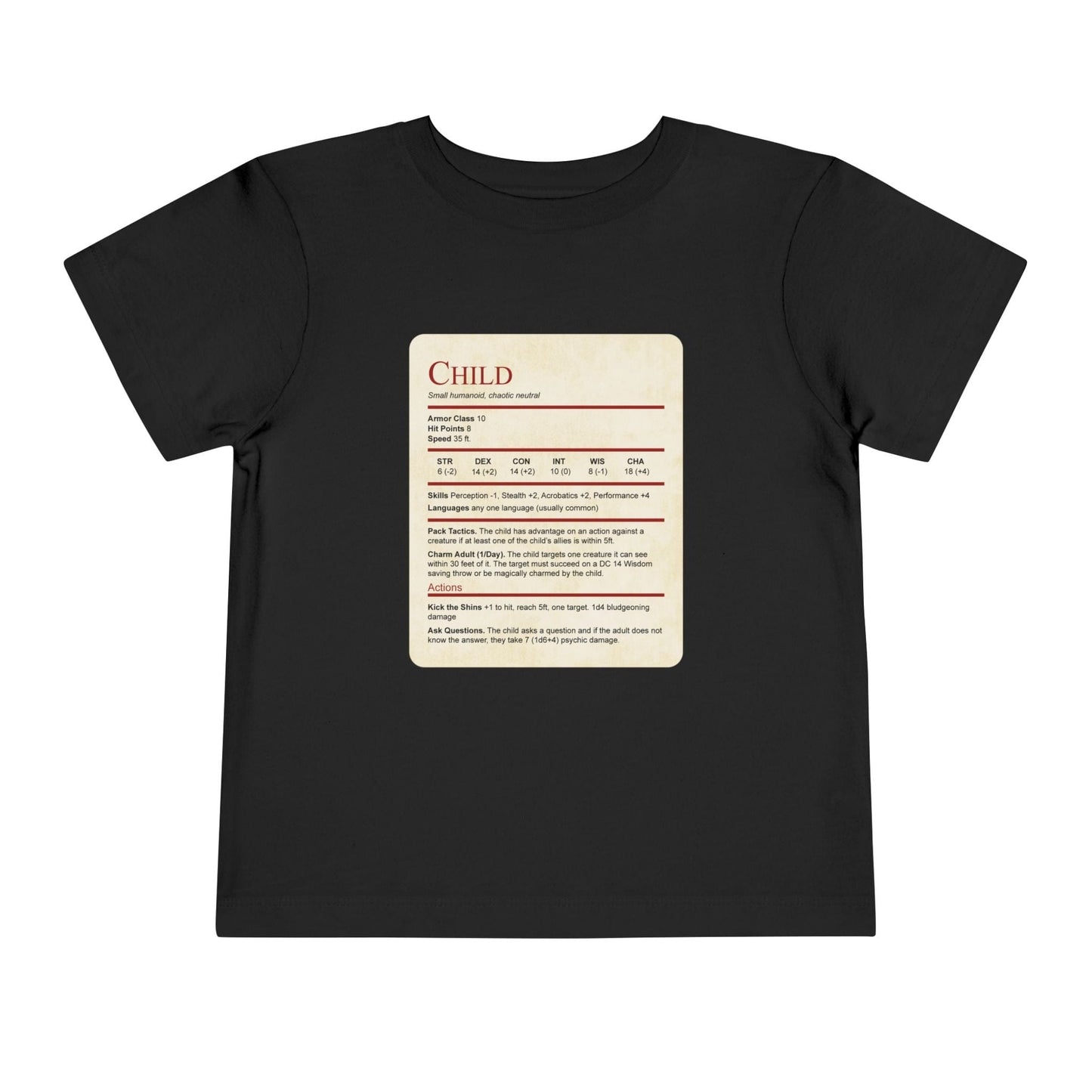 D&D Toddler Shirt Child Stat Block Sunburst RPG