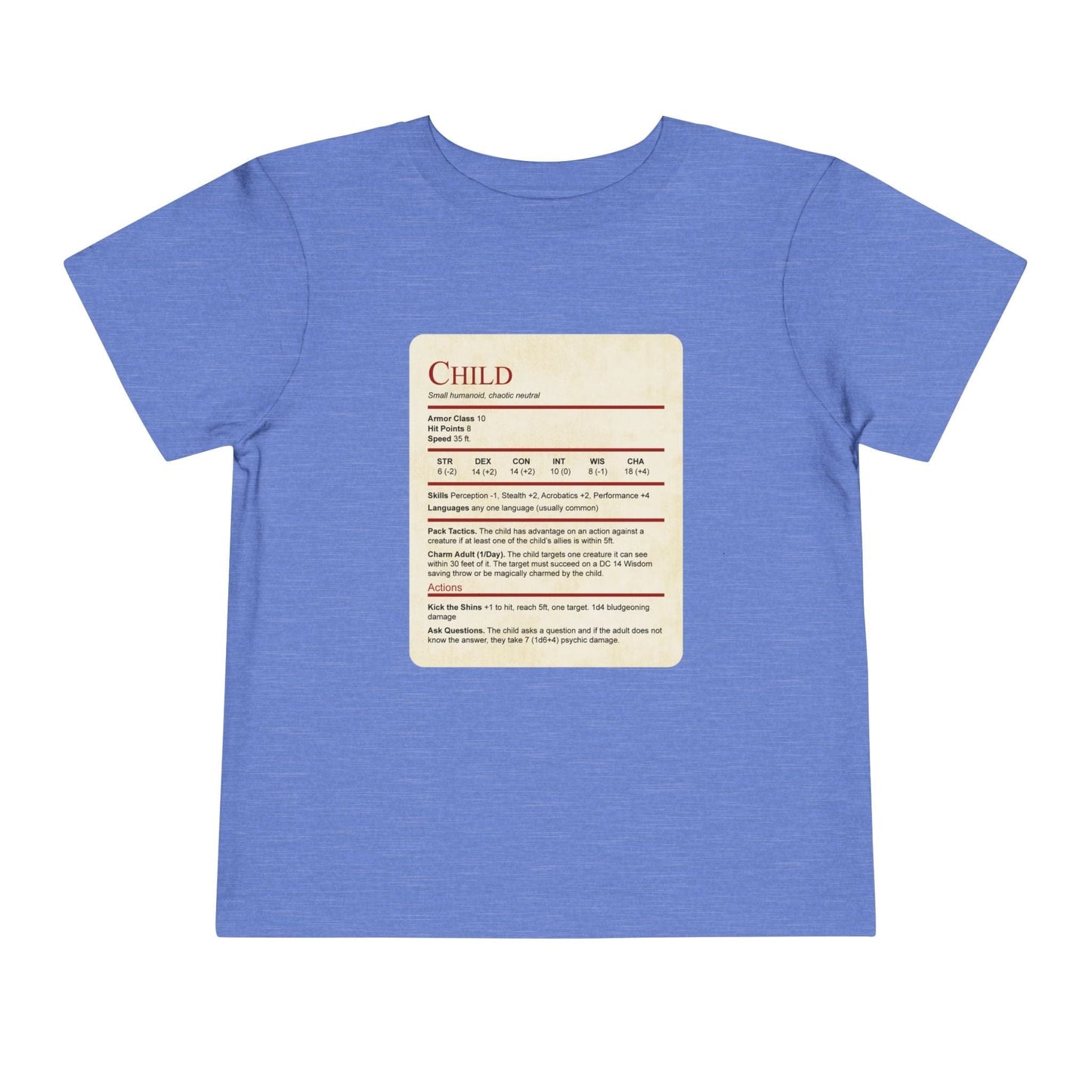 D&D Toddler Shirt Child Stat Block Sunburst RPG