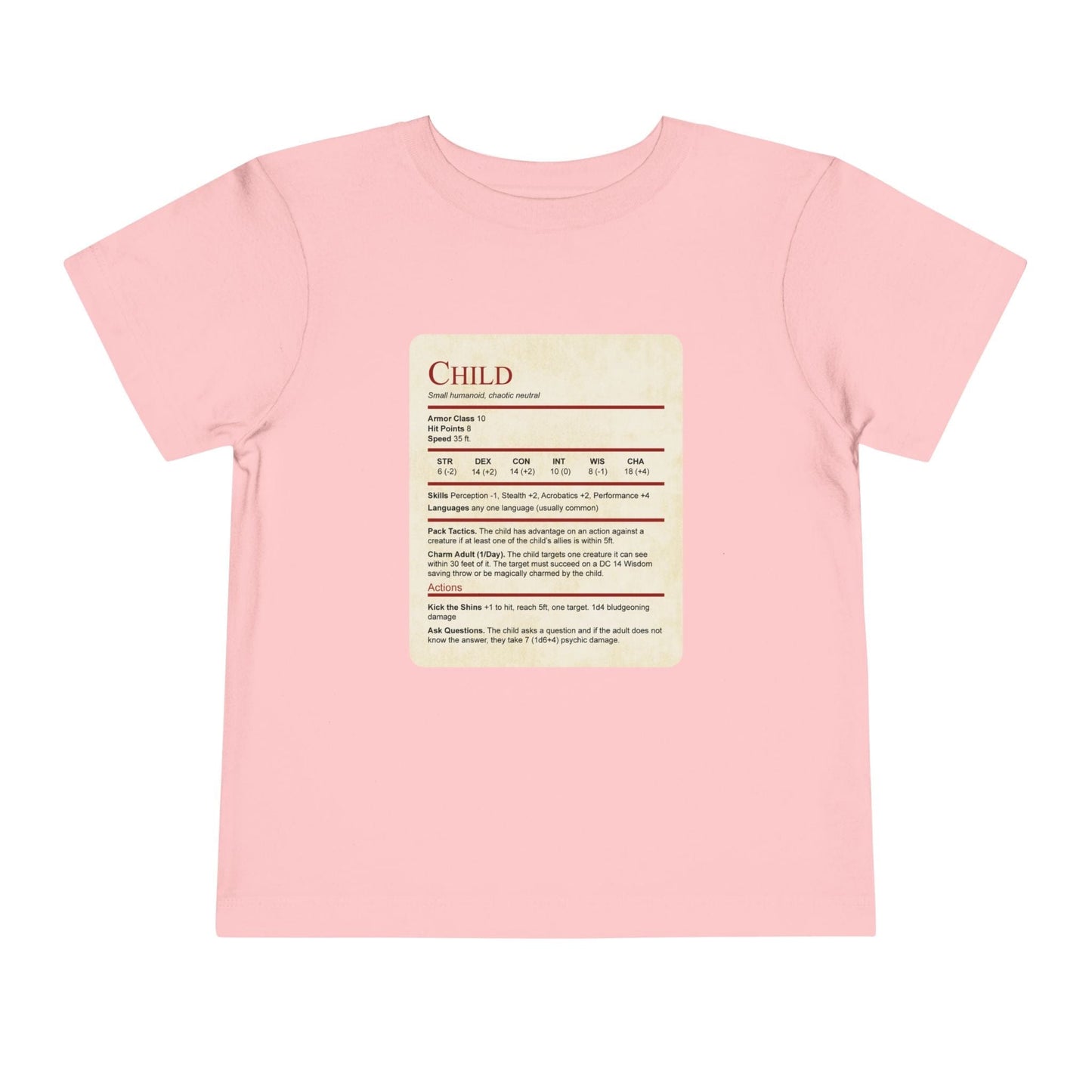 D&D Toddler Shirt Child Stat Block Sunburst RPG