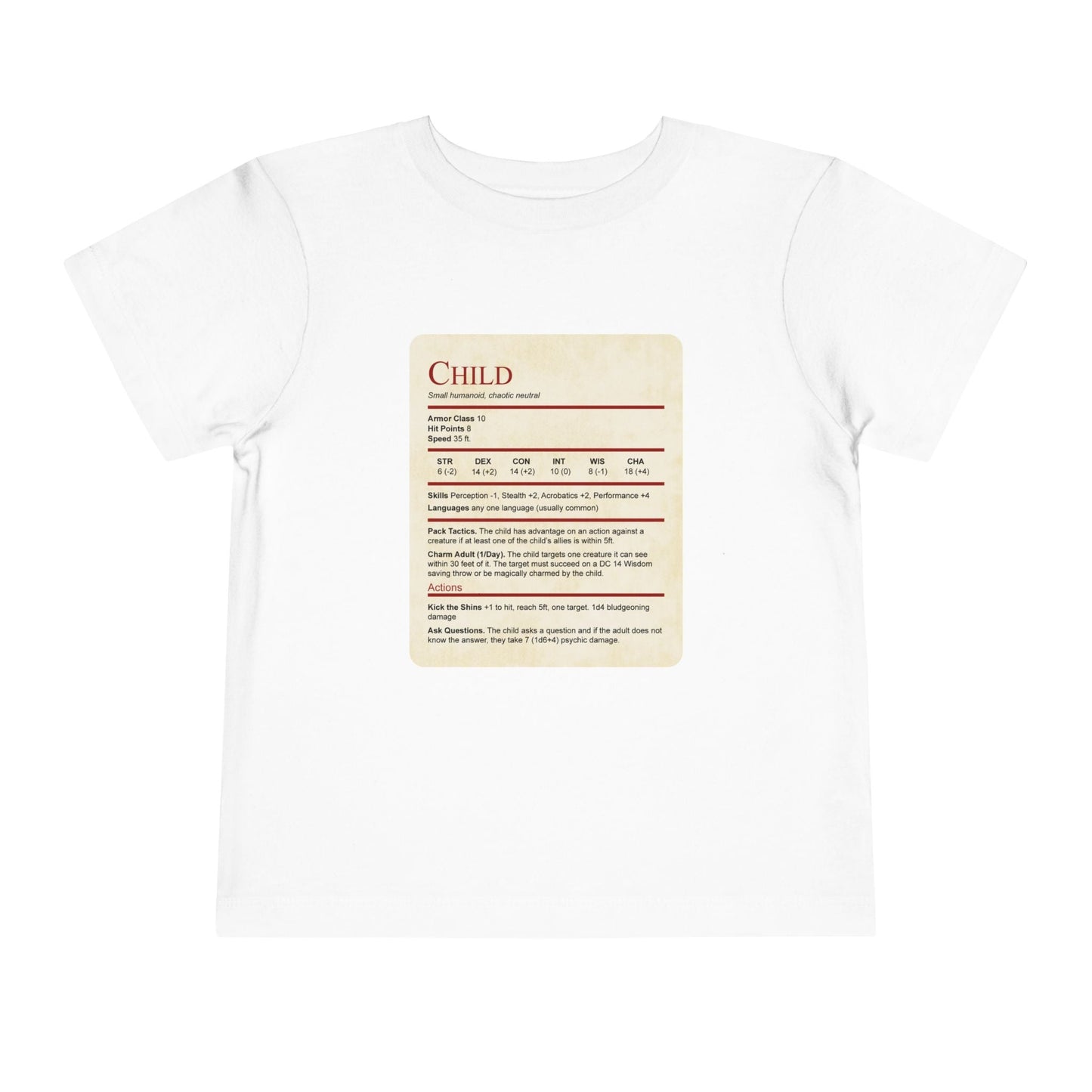D&D Toddler Shirt Child Stat Block Sunburst RPG