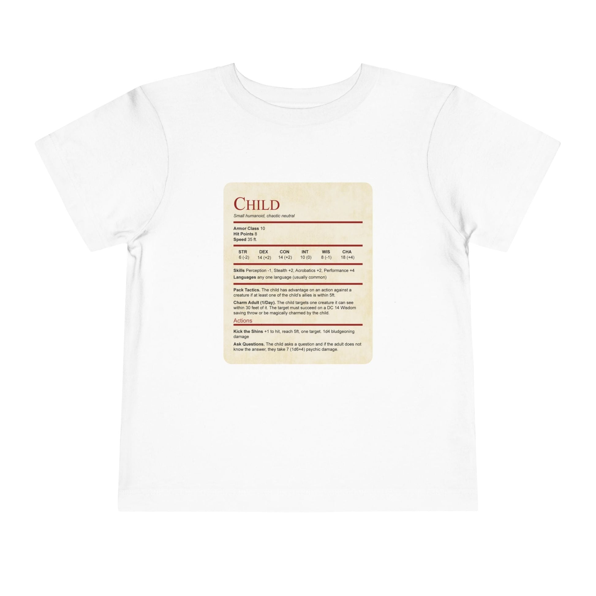 D&D Toddler Shirt Child Stat Block Sunburst RPG