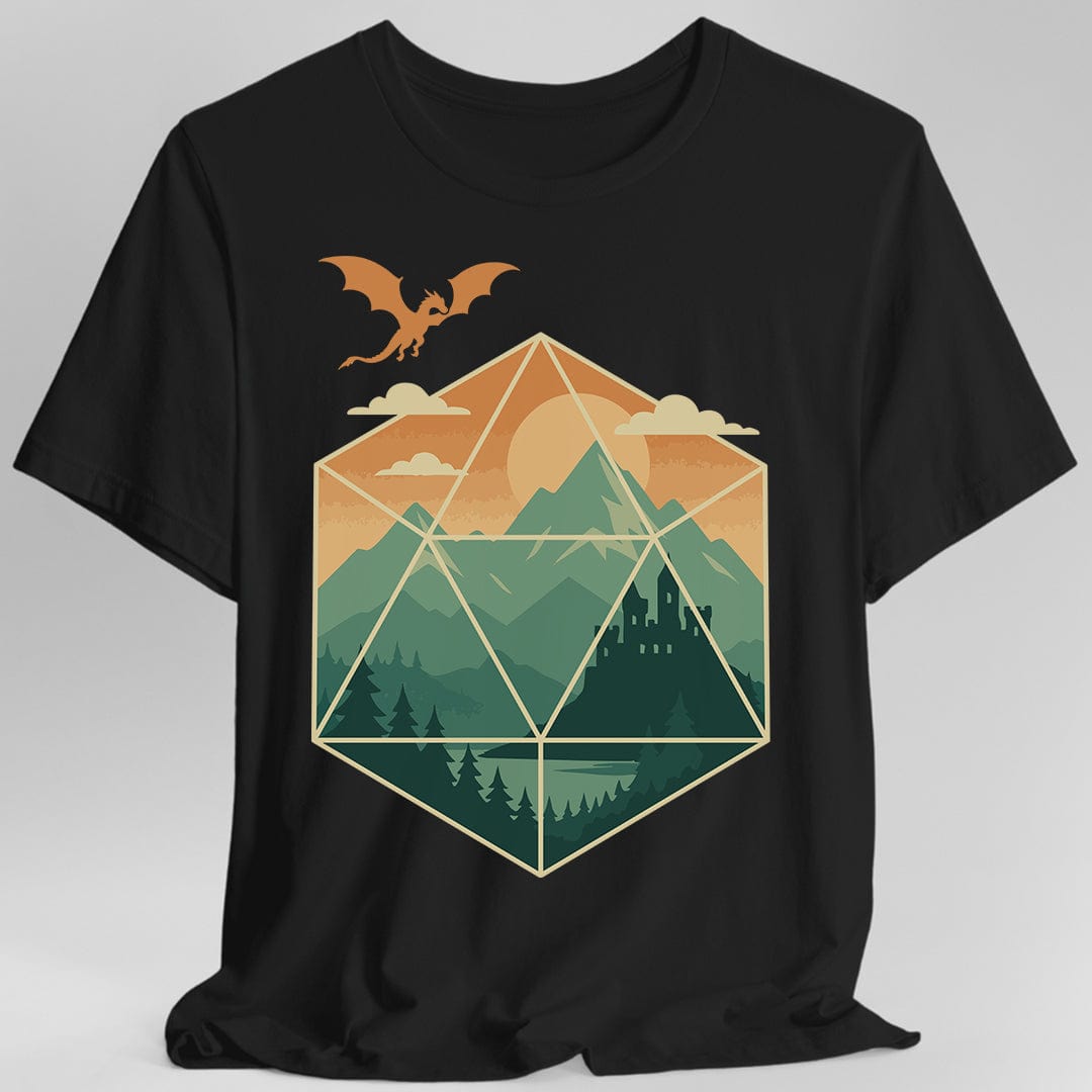 D20 Mountain Landscape T-Shirt Sunburst RPG