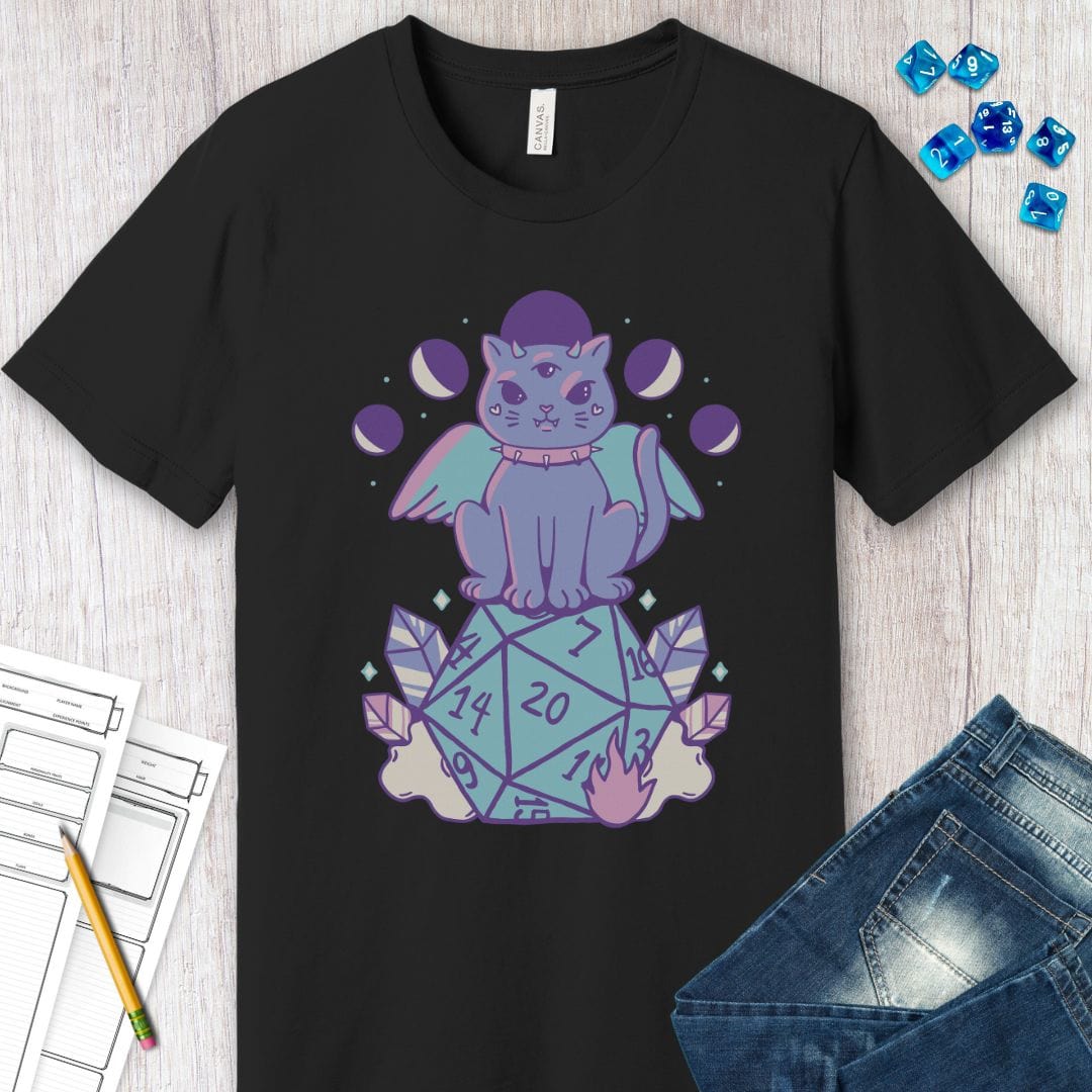 DnD Cute Cat D20 T-shirt Sunburst RPG