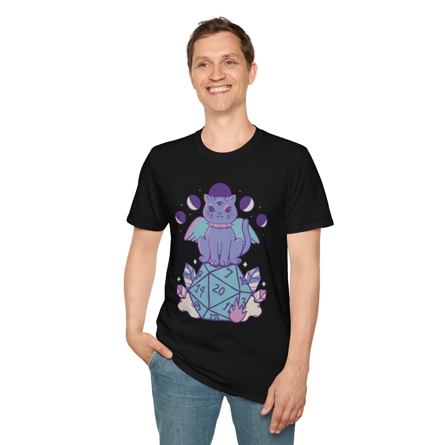 DnD Cute Cat D20 T-shirt Sunburst RPG