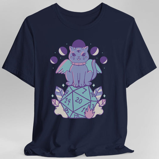 DnD Cute Cat D20 T-shirt Sunburst RPG