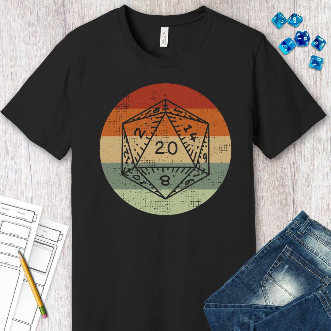 DnD D20 Shirt | Retro Sunset Sunburst RPG