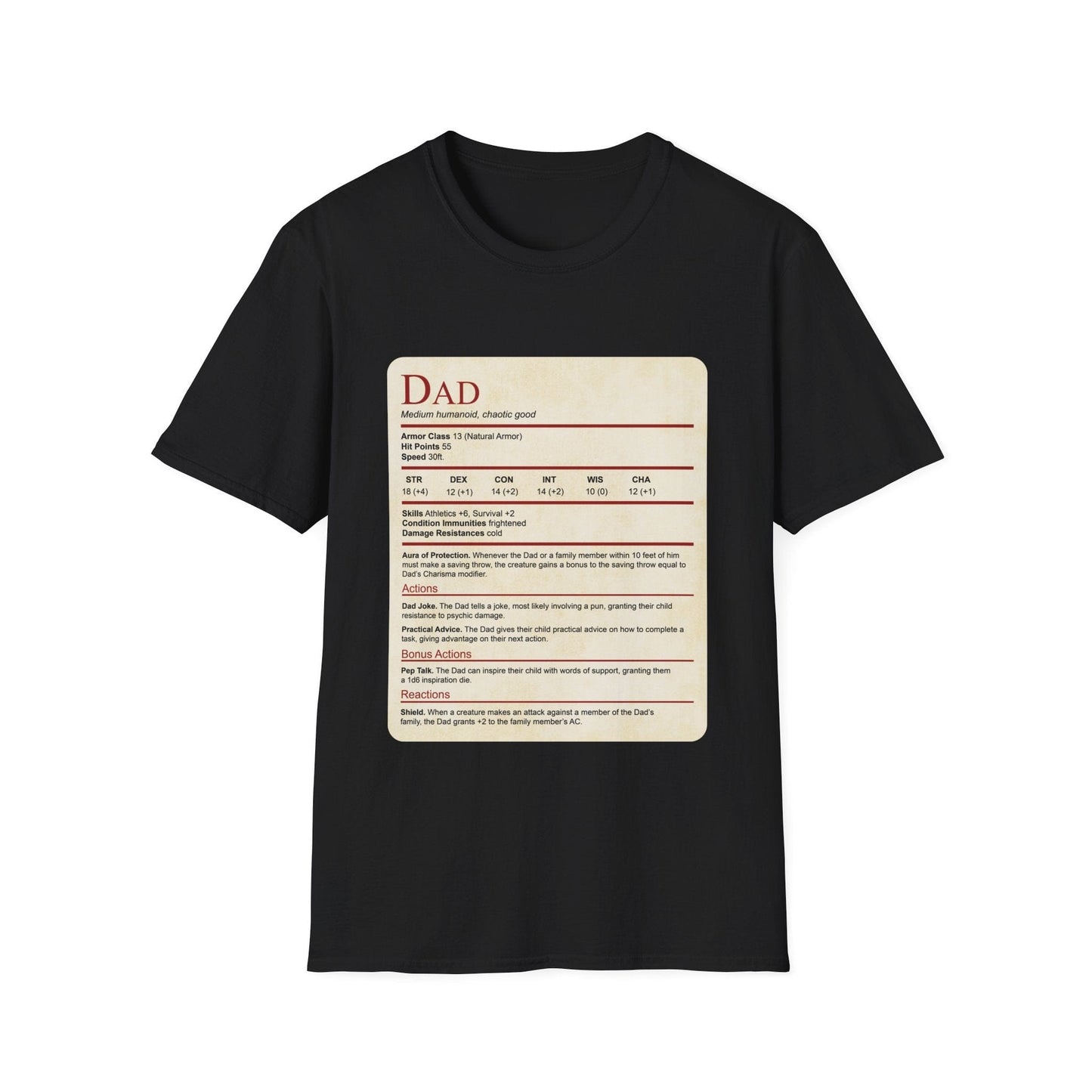 DnD Dad Shirt With Stat Block Sunburst RPG